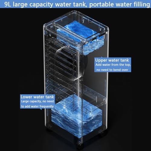Tragbare Klimaanlage 3 in 1 Verdunstungskühler, Innenkühler Ventilator mit 9L Wassertank, Geschwindigkeitsfernbedienung, 90° Oszillation,