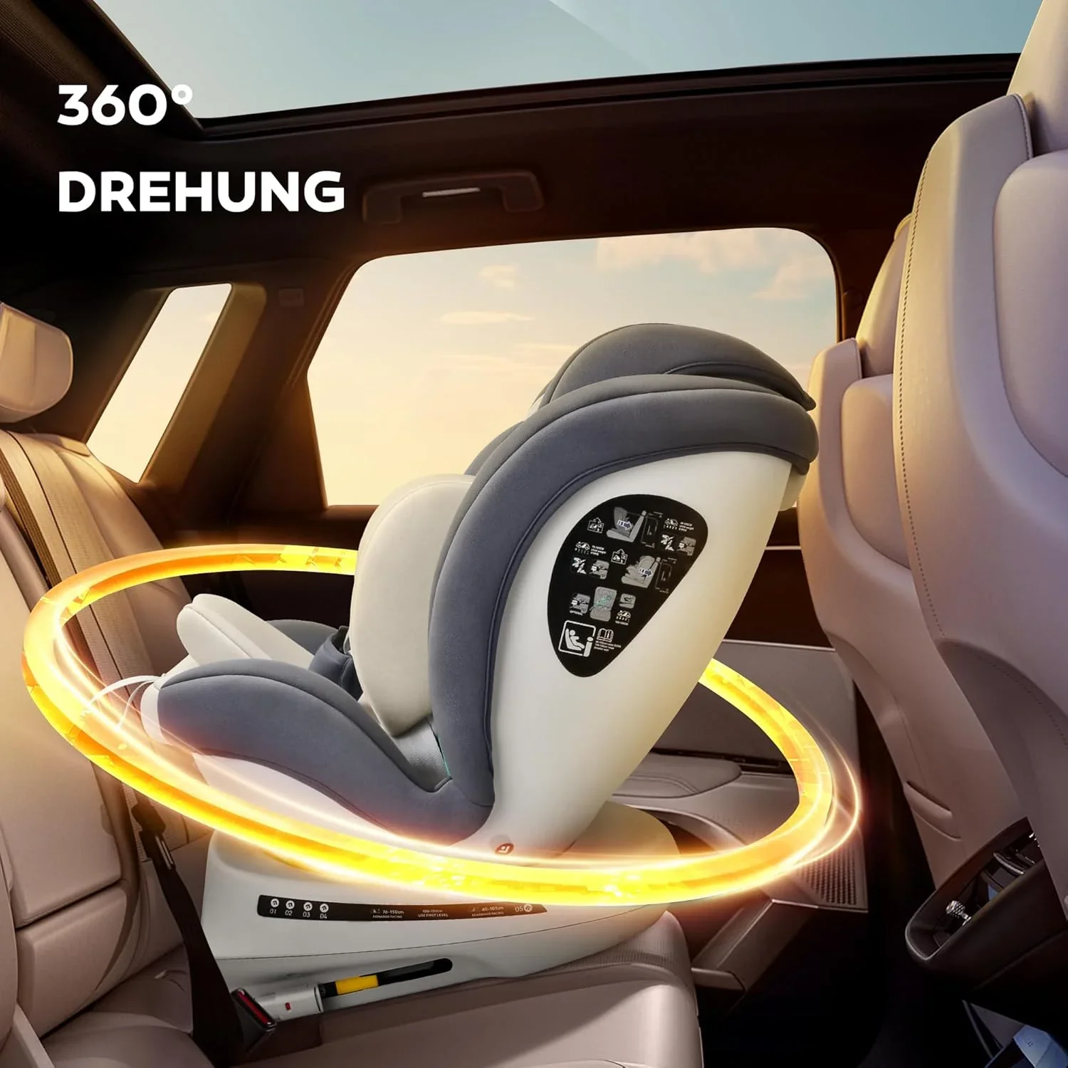 Miophy I-Size 360��drehbar Kindersitz, Gruppe 0+1/2/3, 0-12 Jahre, 40-150 cm, Baby Autositz mit isofix