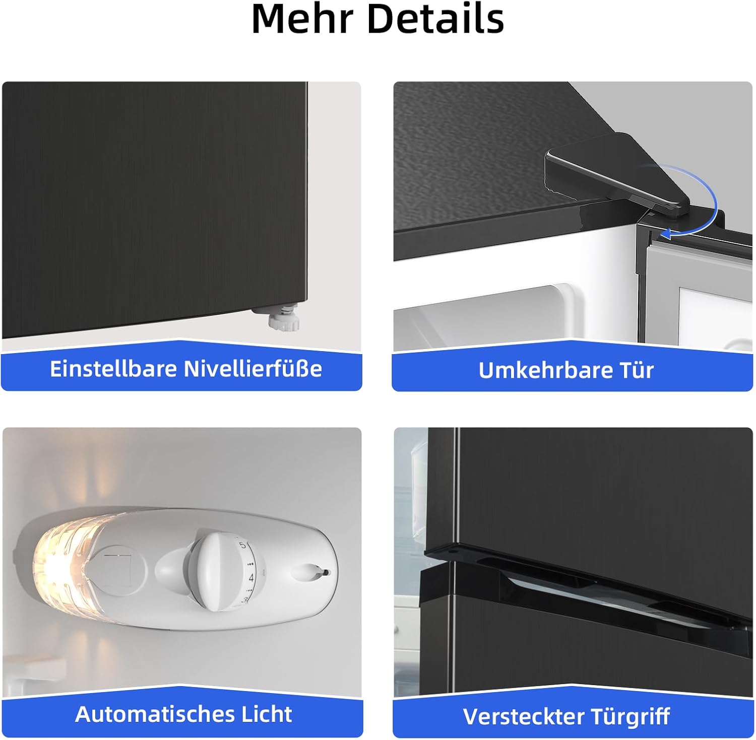 CHIQ CTT107BC Kühlschrank Klein 107 Liter, Höhe 84cm, Tiefe 55cm, Platzbedarf nur 0,3 ㎡, Mikro-Gefrierfach, Vario Box, 7 Temperaturregelstufen, geräuscharm, 87 kWh/Jahr, Schwarz