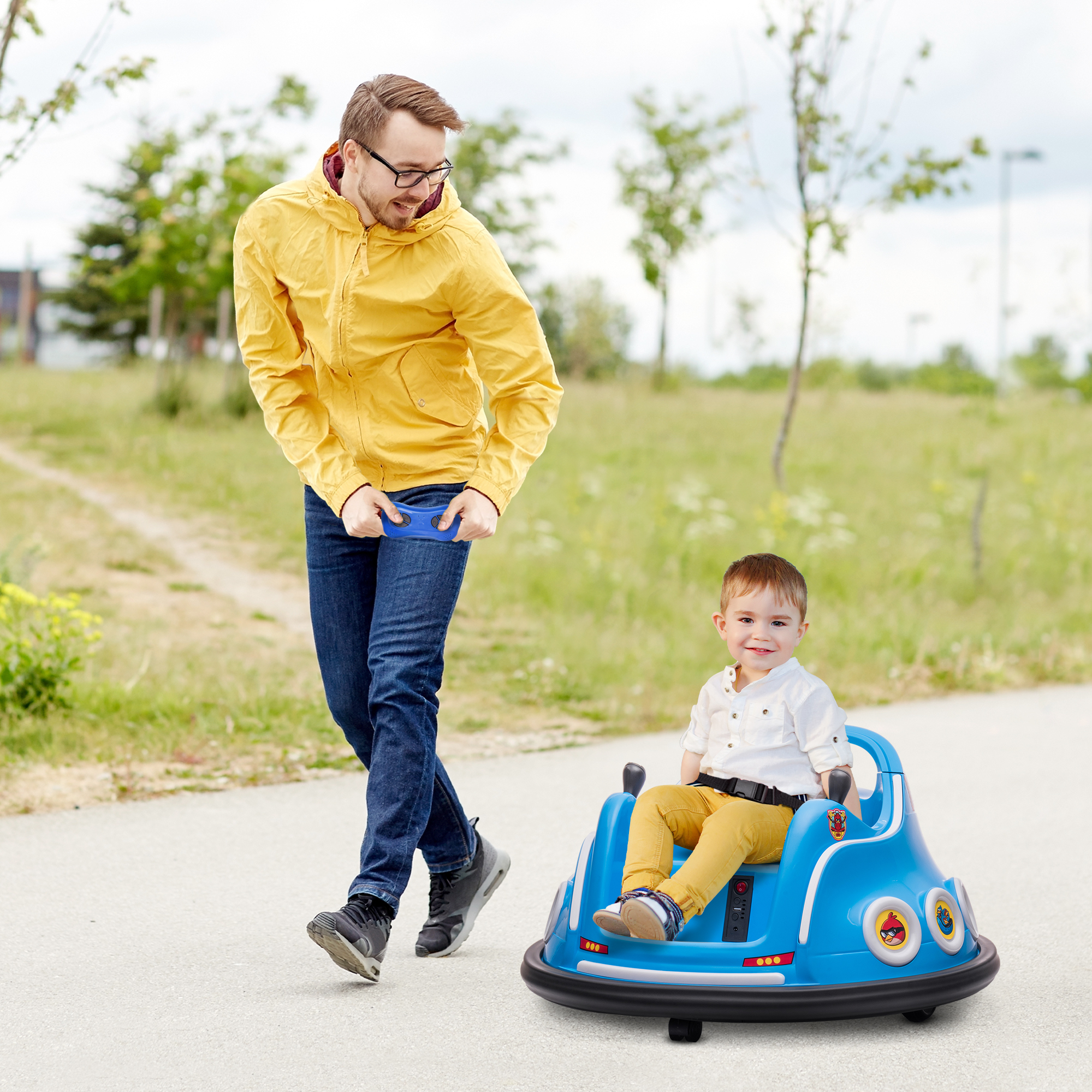 AIYAPLAY Kinder Bumperauto, 360�� Draai, voor 3-5 Jaar, met Afstandsbediening, Muziek, Blauw