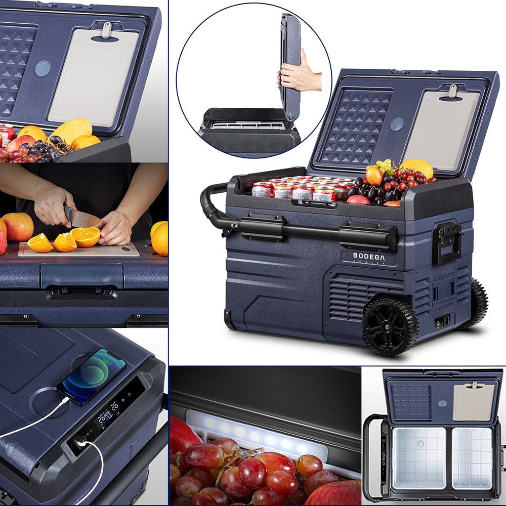 Portable 12V Car Refrigerator Freezer, 37 Qt, Dual Zone, App Control, for Camping & Travel, Dark Blue/Black