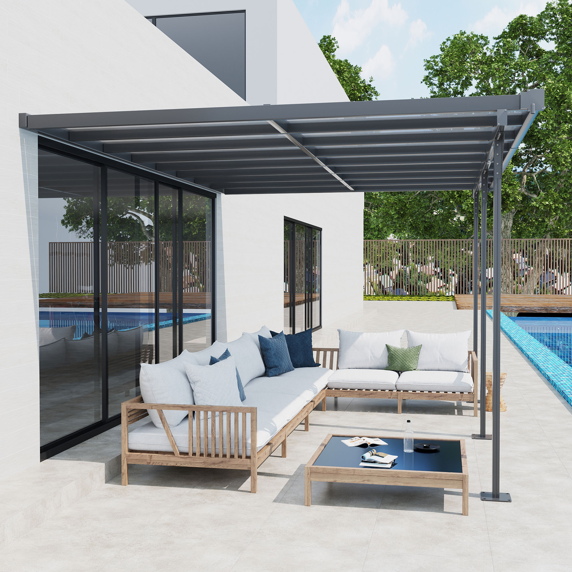 Outsunny terrasoverkapping in hoogte verstelbaar aluminium grijs 4 x 3 m