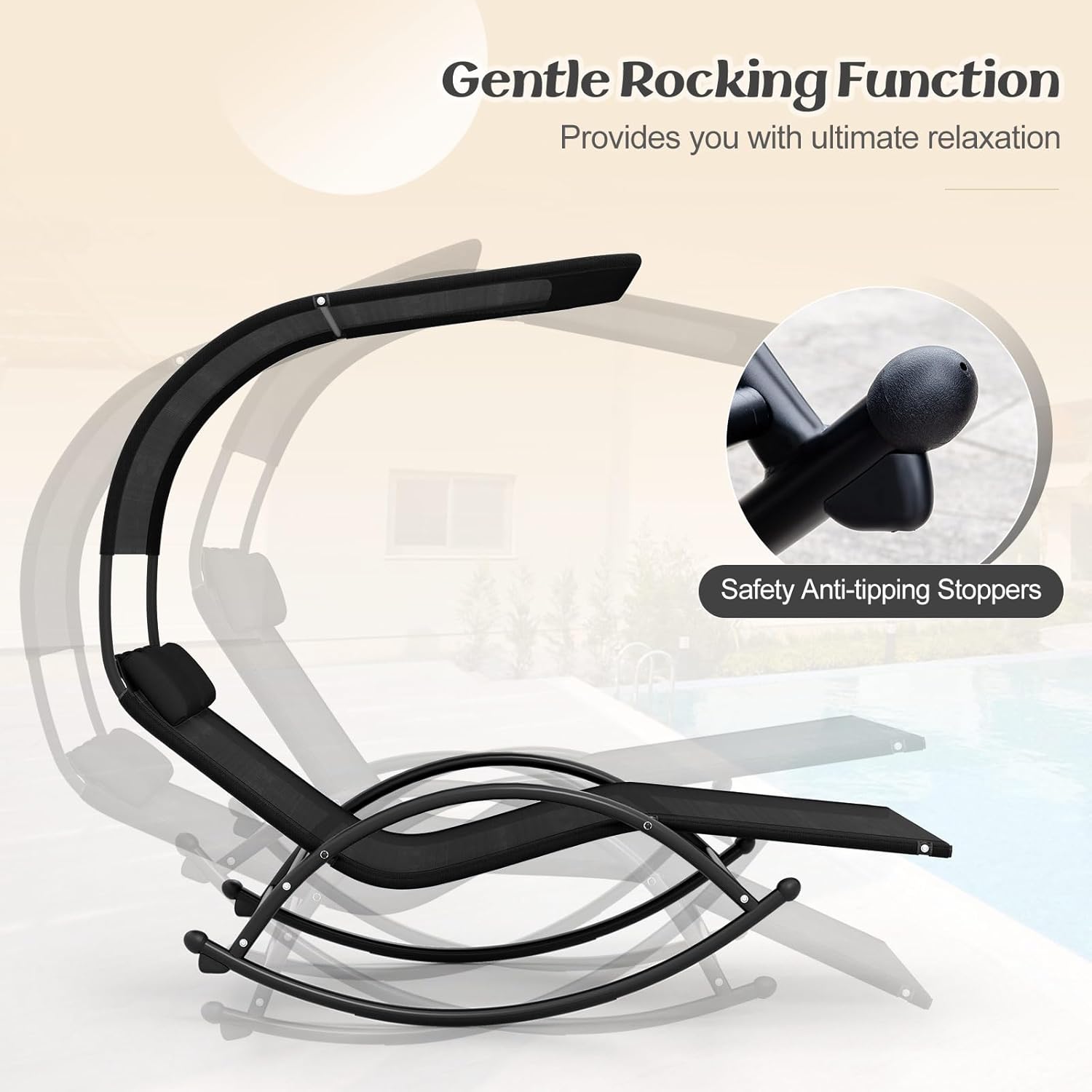 GIANTEX Sonnenliege, Doppel-Schaukelstuhl mit Dach & Kopfkissen, Outdoor Doppelliege Gartenliege, Relaxliege für 2 Personen, maximale Belastung 300kg (Schwarz)