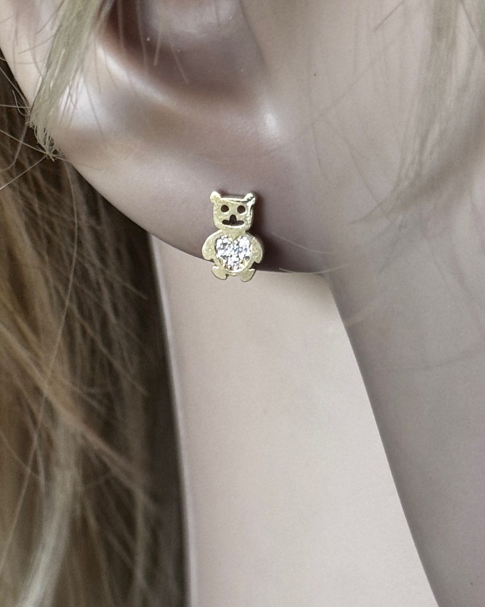 Złote kolczyki Misie próby 585