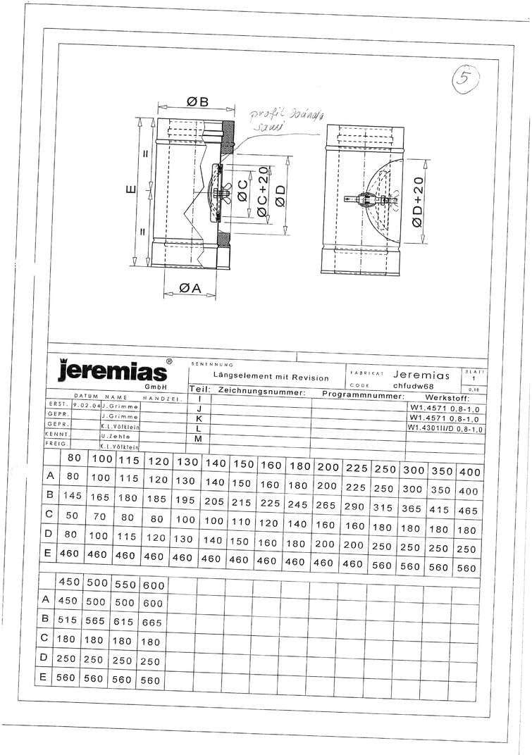 Jeremias DW-FU Ø150mm Längenelement Edelstahl doppelwandig mit Revision bis 600°C N1 Abgassystem Inspektionsöffnung