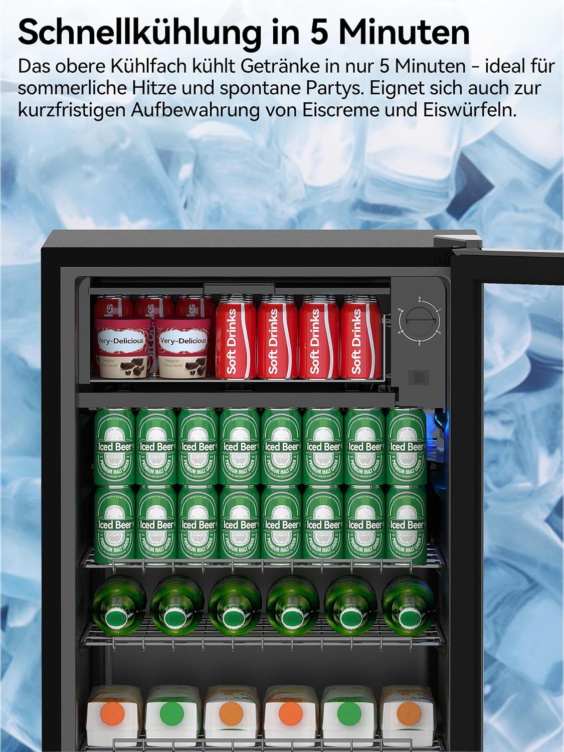 Devoko Getränkekühlschrank mit Glast,93L Minikühlschrank,mit RGB LED Lichtern,verstellbare Einlegeböden, Indoor/Outdoor,für zu Hause, Büro, Partys  und  Gastro,Minibar, Kühlschrank Schwarz