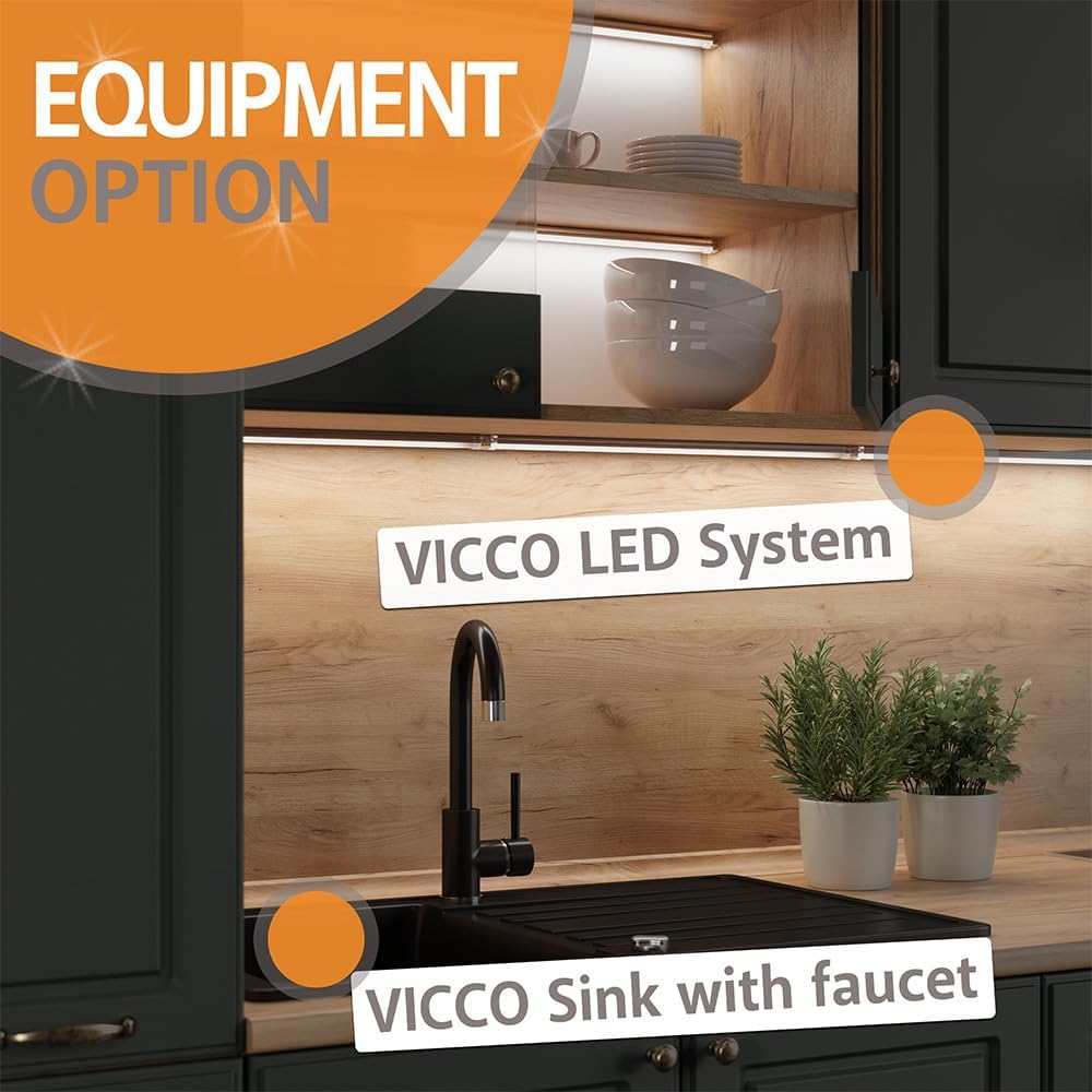Vicco Singleküche R-Line, Weiß Hochglanz/Anthrazit, 160 cm ohne Arbeitsplatte