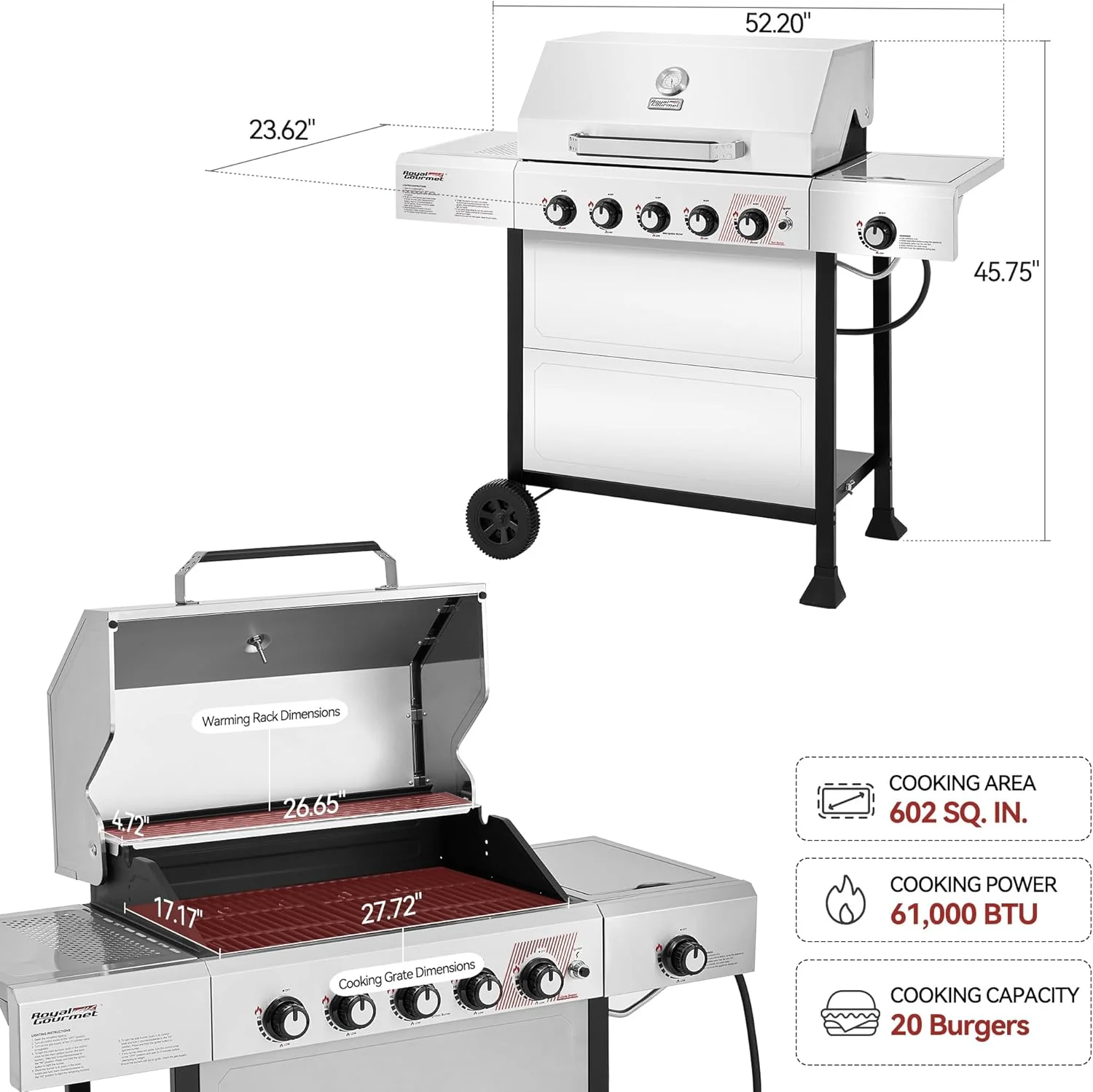 Royal Gourmet GA5401T 5-Burner BBQ Liquid Propane Gas Grill with Side Burner