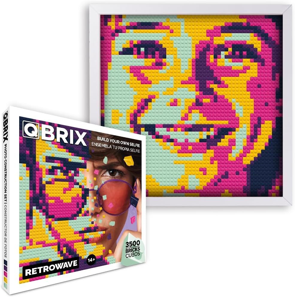 QBRIX Custom Pixel Art Mosaic Building Kit, Personalised Retrowave Gift