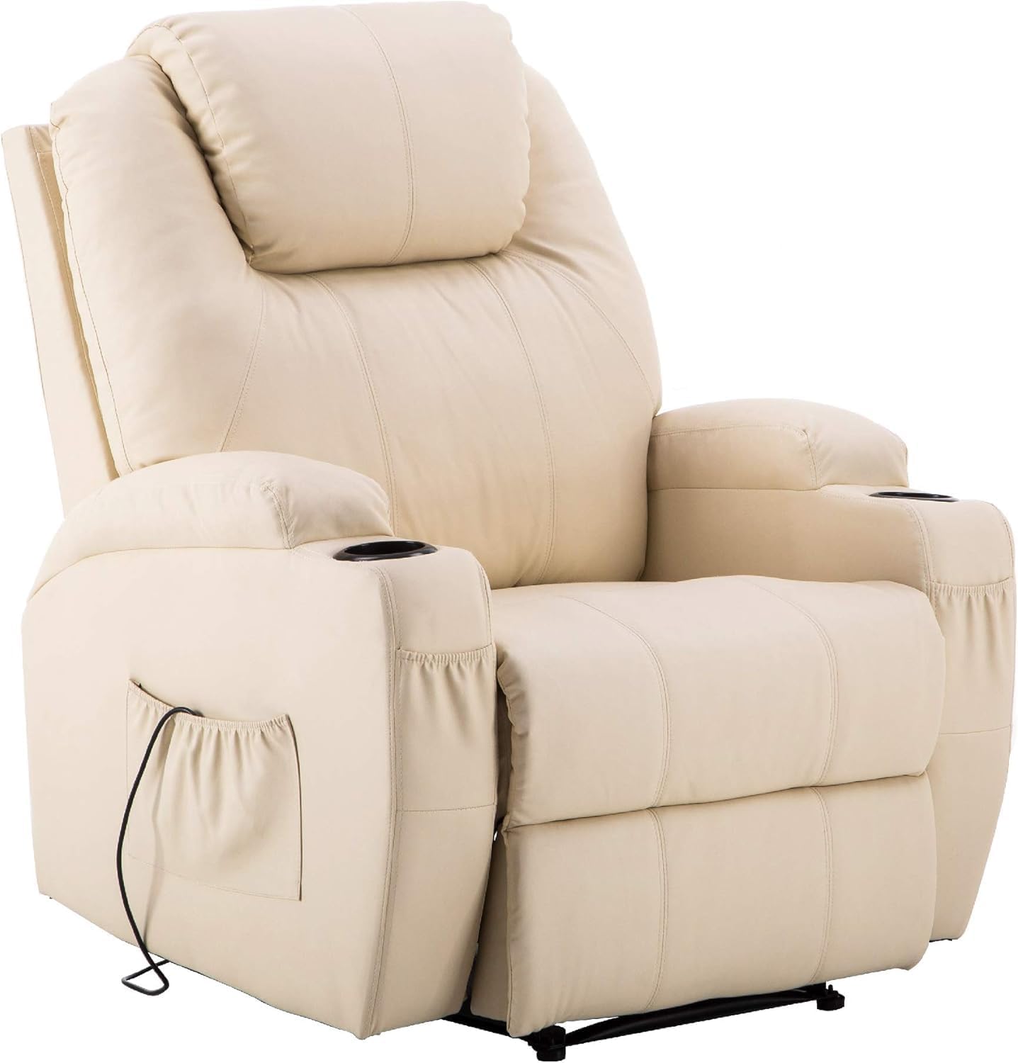 M MCombo Elektrisch Relaxsessel Massagesessel Fernsehsessel Liegefunktion Vibration Heizung 7061 neues Modell (Cremeweiß-Kunstleder)