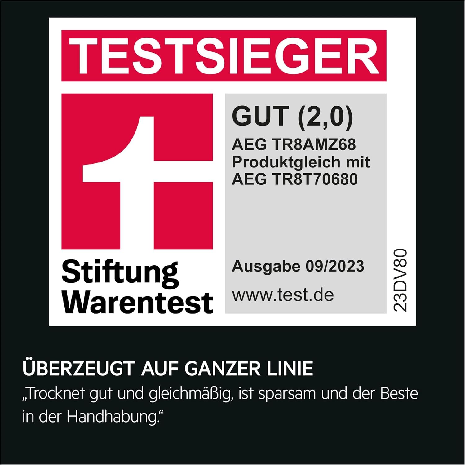 AEG Wärmepumpentrockner 8 kg, Testsieger der Stiftung Warentest, Serie 8000 AbsoluteCare - Wolle- und Seidetrocknung, C, Energiesparend, Trommelbeleuchtung, Knitterschutz, Schontrommel, TR8AMZ68