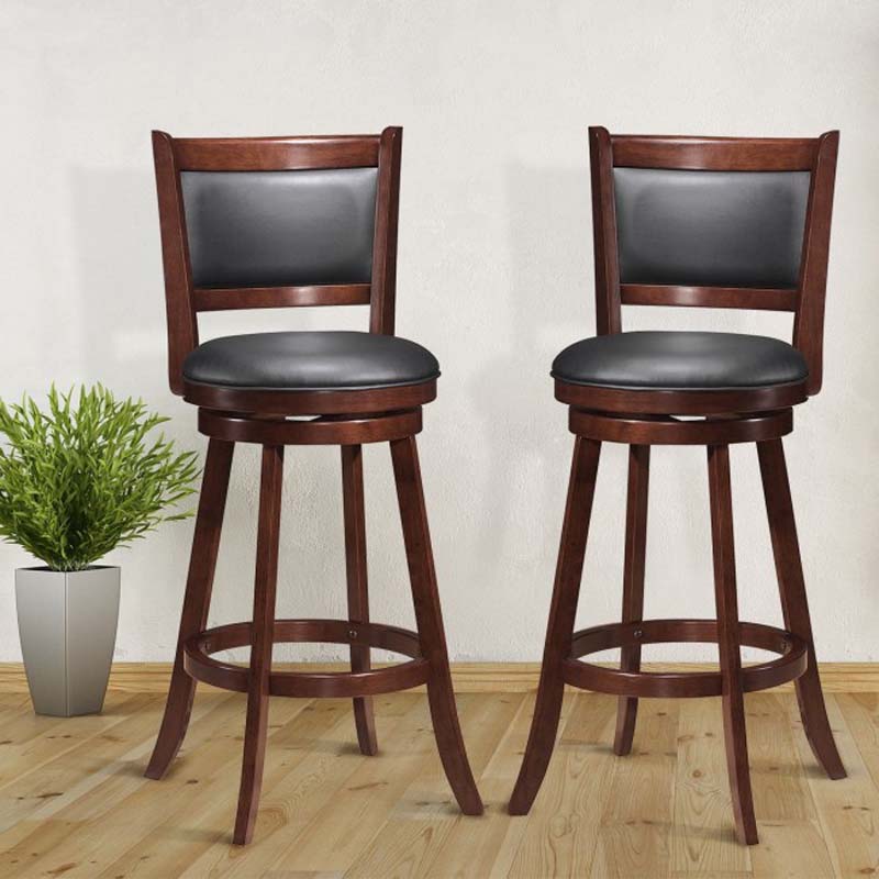 2-Pack 29" Wooden Counter Stools, 360�� Swivel Bar Stools with Backs, Counter Height Stool, Upholstered Bar Chairs Dining Chairs