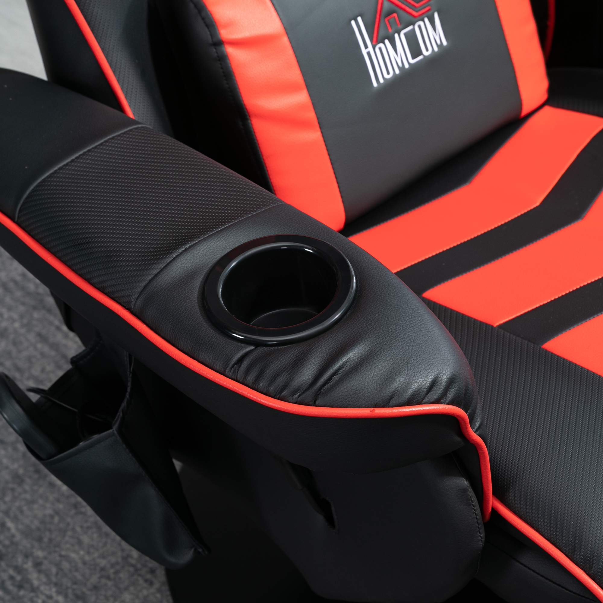 Gaming-stoel met massagefunctie, inclusief voetensteun, ligfunctie, rood + zwart.