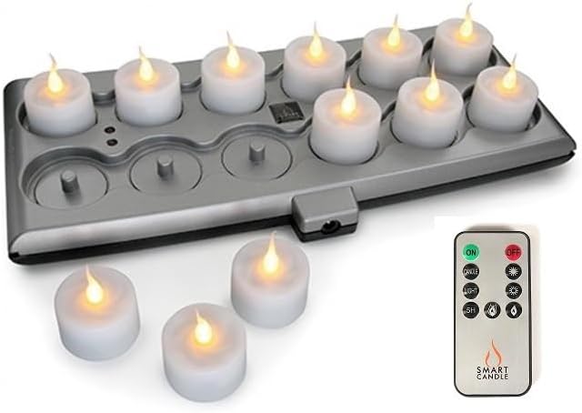 Led Teelichter wiederaufladbar mit Fernbedienung und Ladestation, elektrische Led-Kerzen, Flackernde Kerze ohne Flamme wasserdicht auch für Outdoor, Teelicht aufladbar 12 Stück