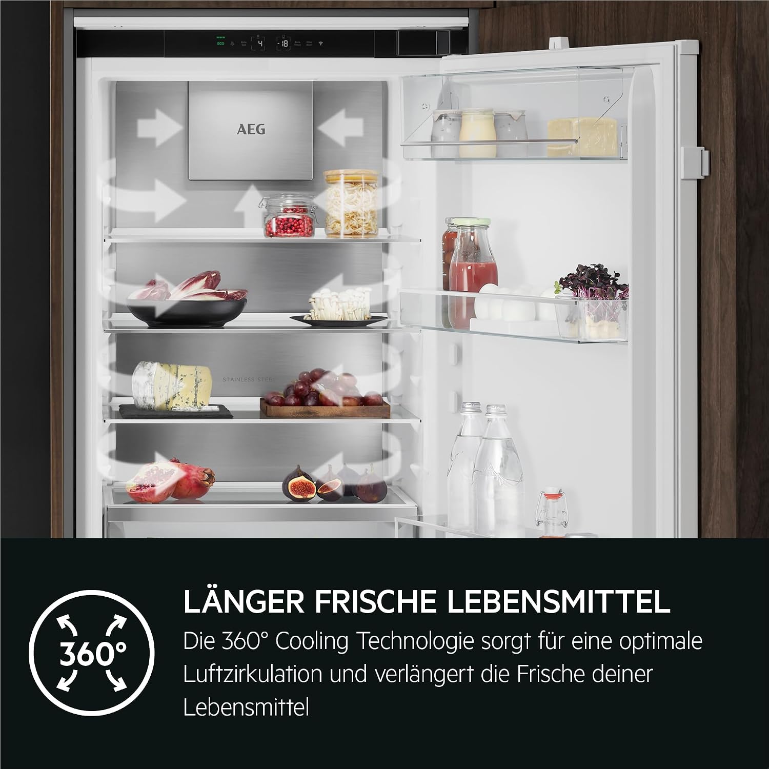 AEG TSC7M183DS Einbau-Kühl-Gefrierkombination / Serie 7000 mit GreenZone / 1780 mm / Gefrierteil unten / 249 L / NoFrost / Schlepptür / D