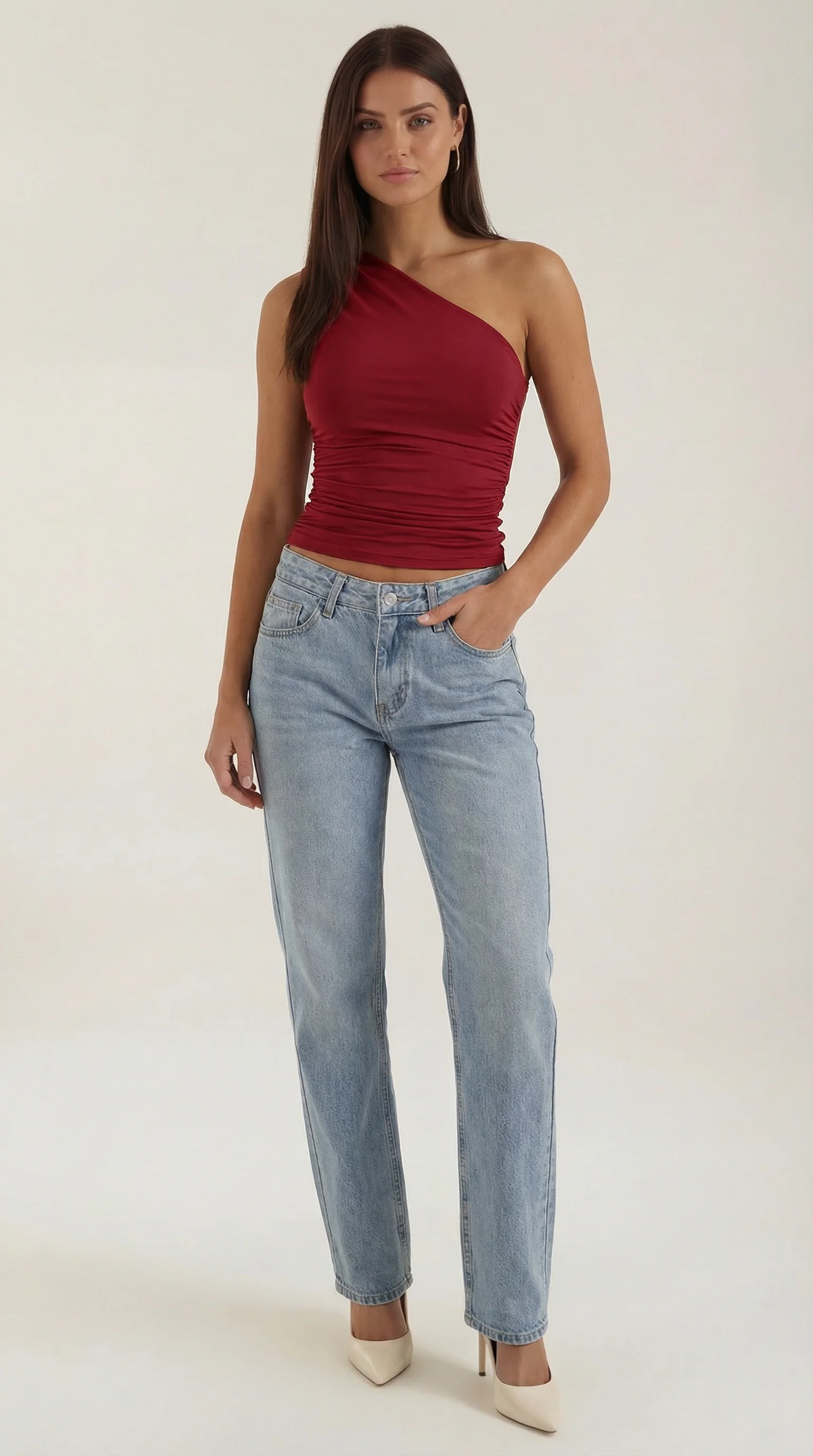 ?rmelloses One-Shoulder-Top mit seitlicher Raffung