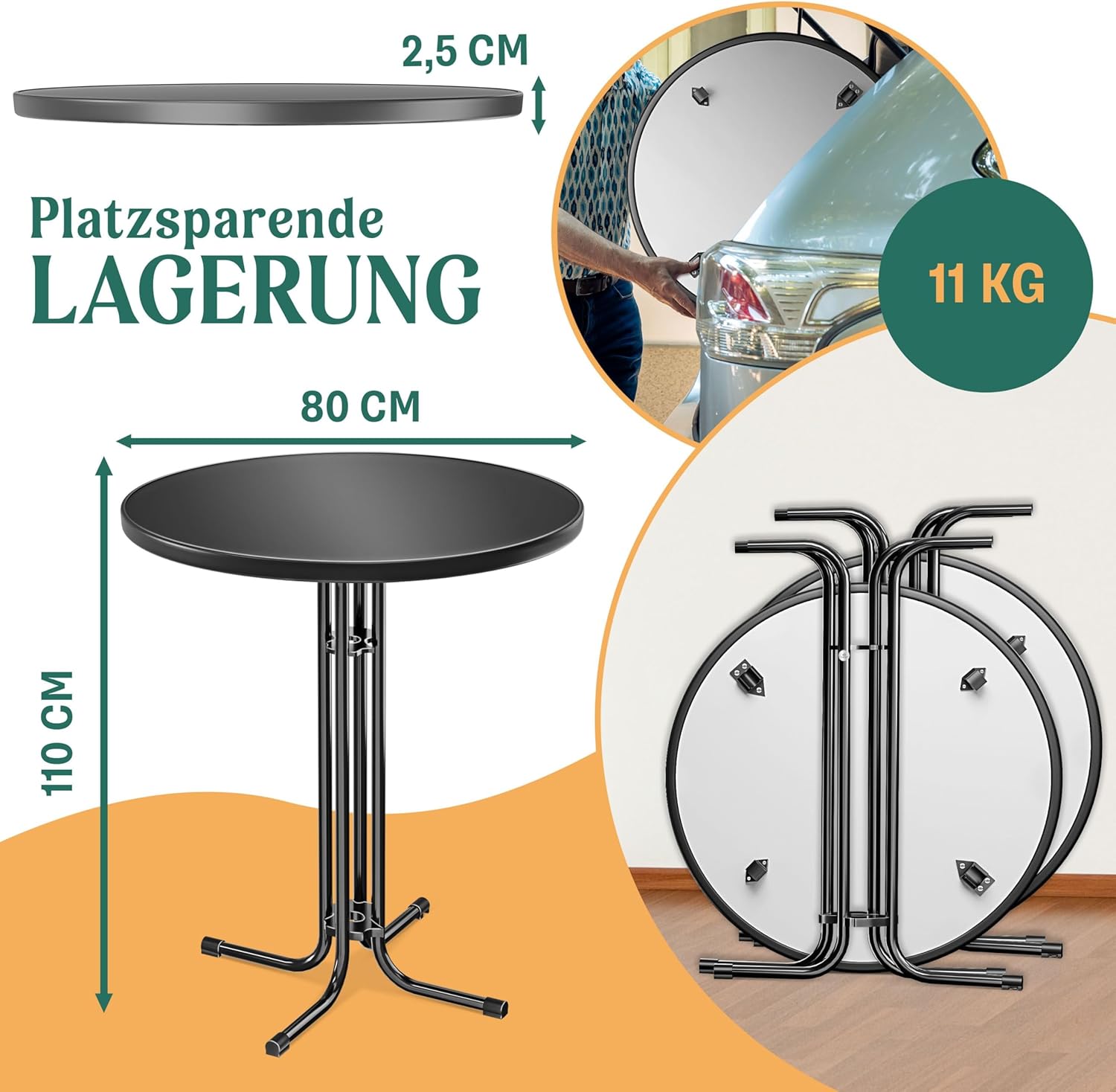 KESSER® Stehtisch klappbar 2er Set Ø80cm rund, Gastro Bistrotisch Hochtisch Cocktail Stehtisch + Husse, Klapptisch Partytisch für Garten/Balkon/Events/Gastronomie, wetterfest, In- & Outdoor, Schwarz