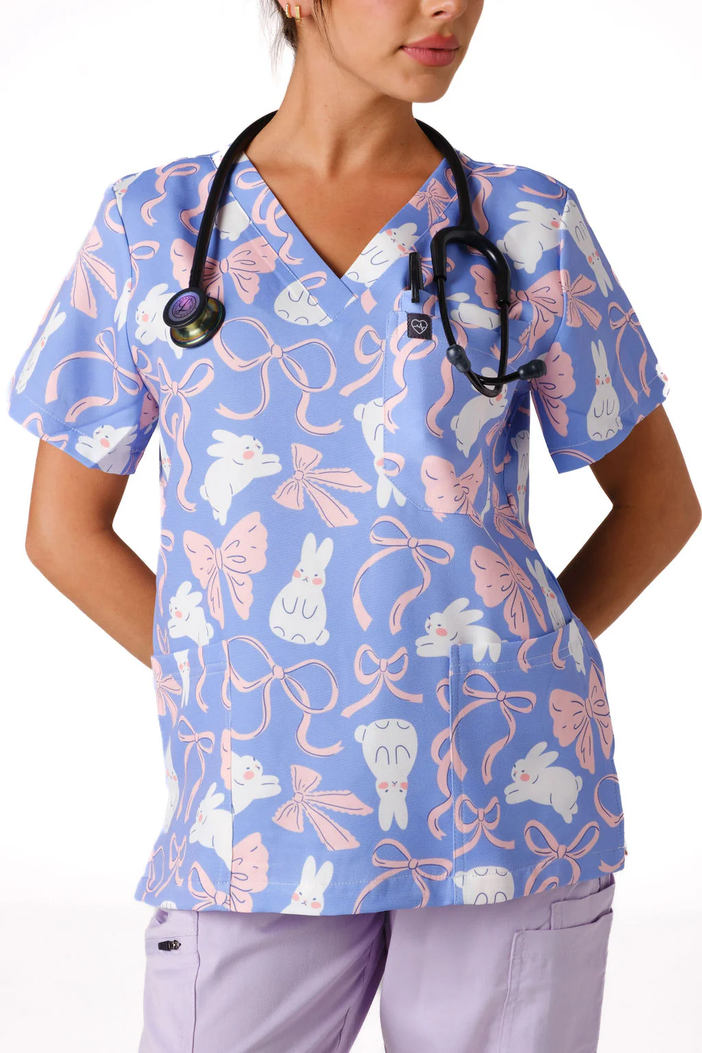 Bunny & Ribbons Scrub Top