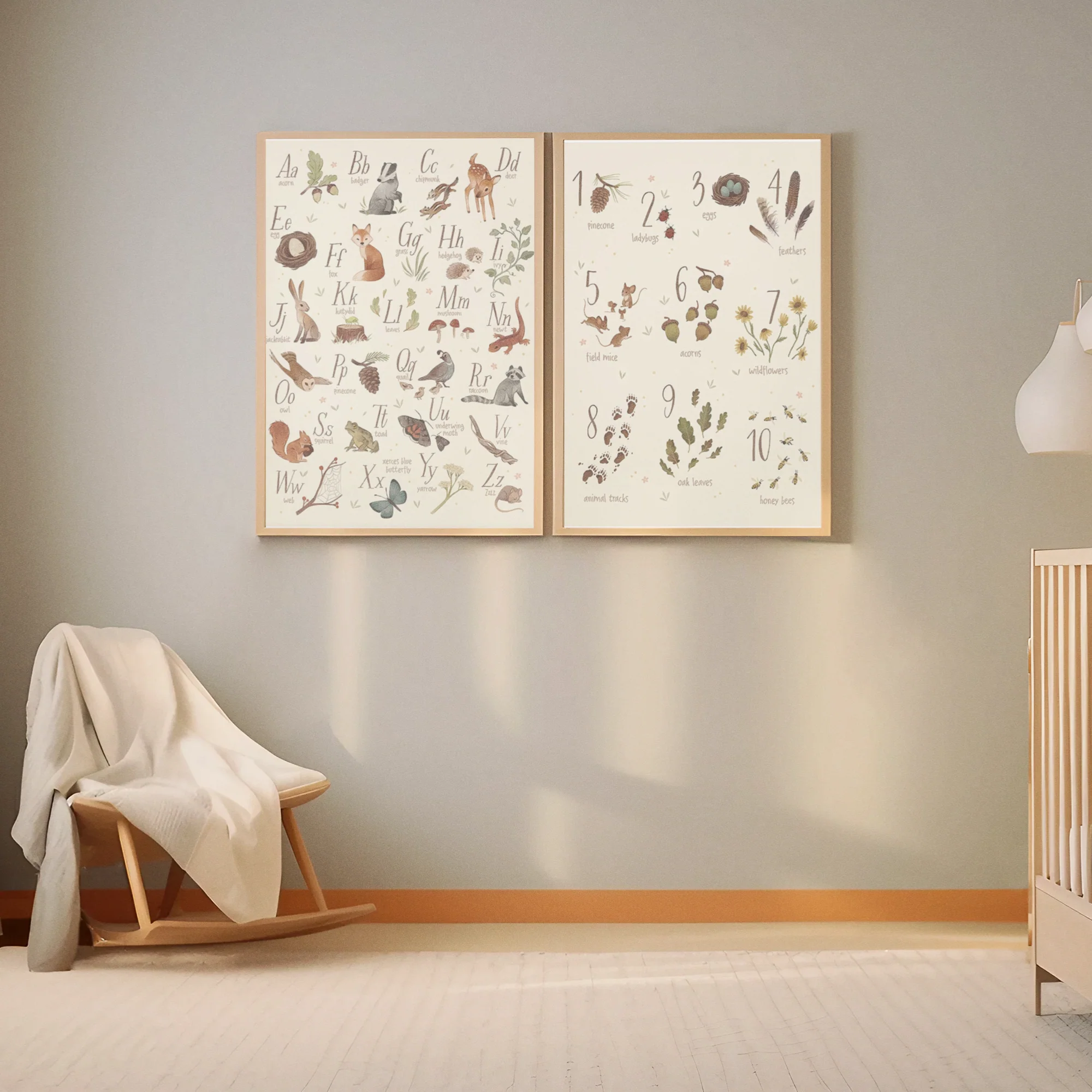 Woodland Alphabet and Numbers Canvas Print for Baby Nursery