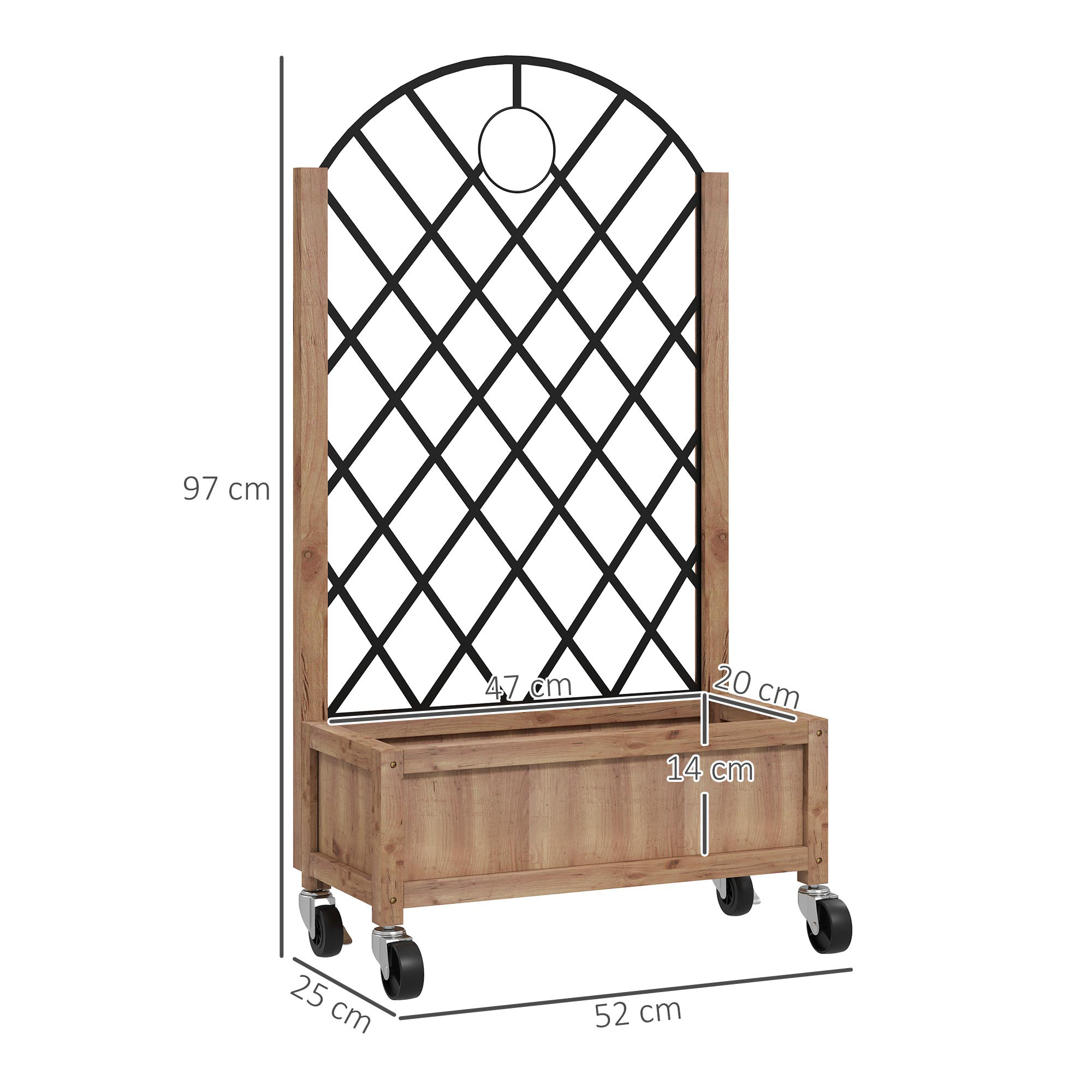 2-delige set verhoogde bloembedden met wielen, klimrek, trellispot bloembak hout 52x25x97cm Bruin