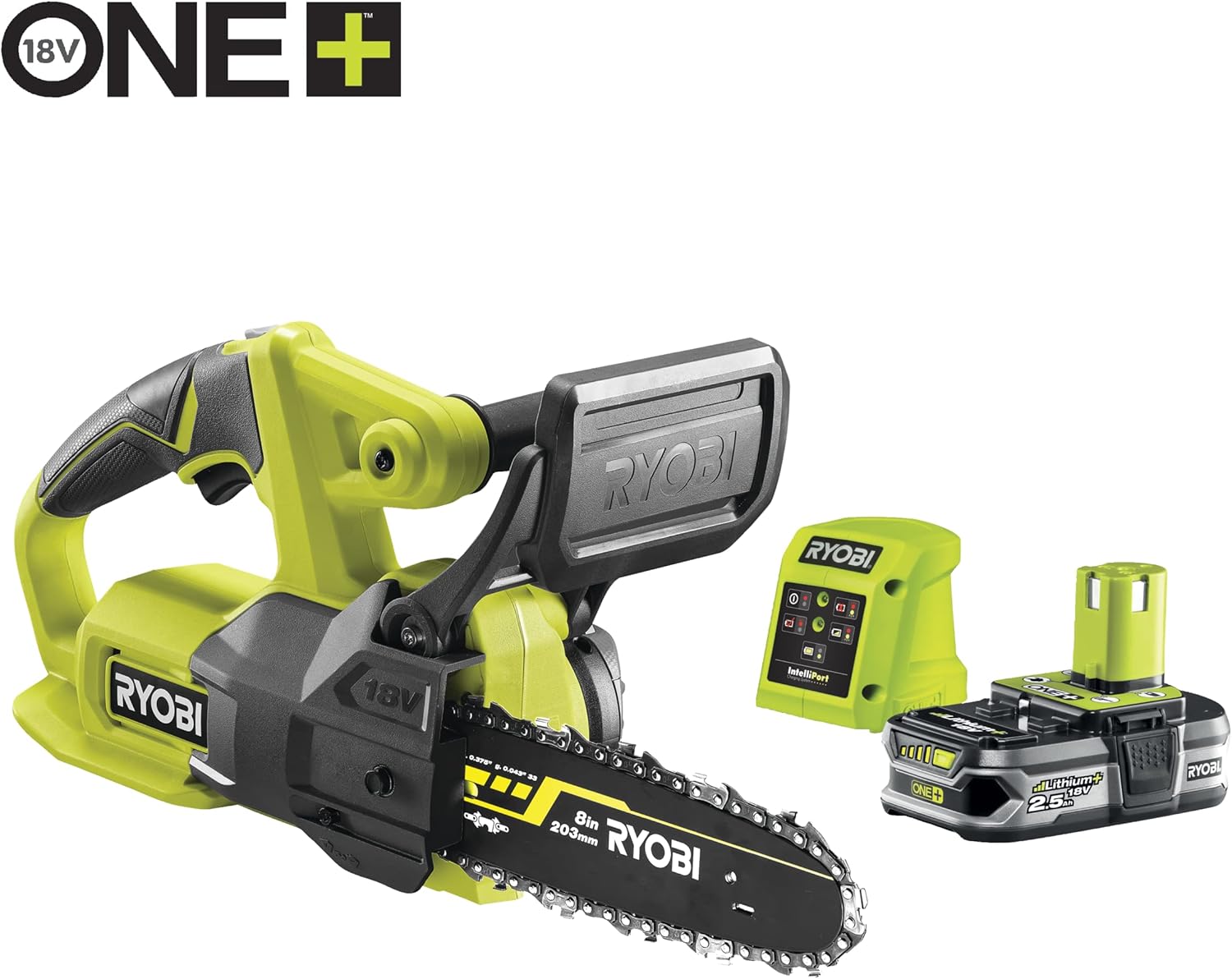 Bundle aus 18 V ONE+ Akku-Kettensäge RY18CS20A-125 + 18 V ONE+ Akku-Heckenschere RY18HT50A-0