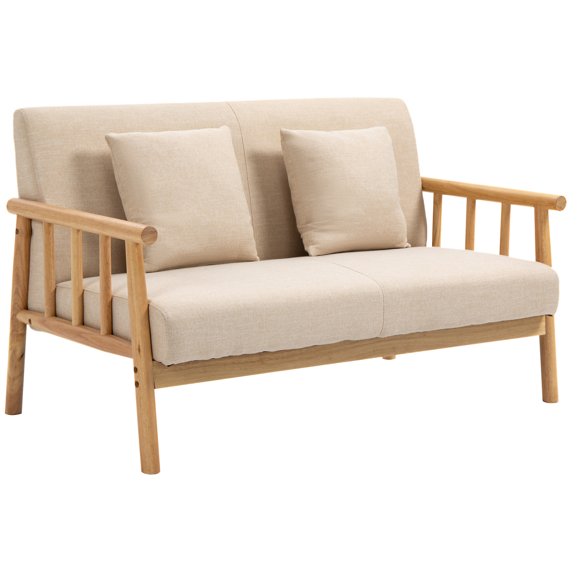 HOMCOM 2-Zitsbank, Stoffen Bekleding in Linnenlook, Compact, Tot 200 kg, Houten Frame, 123L x 69B x 74H cm, Beige