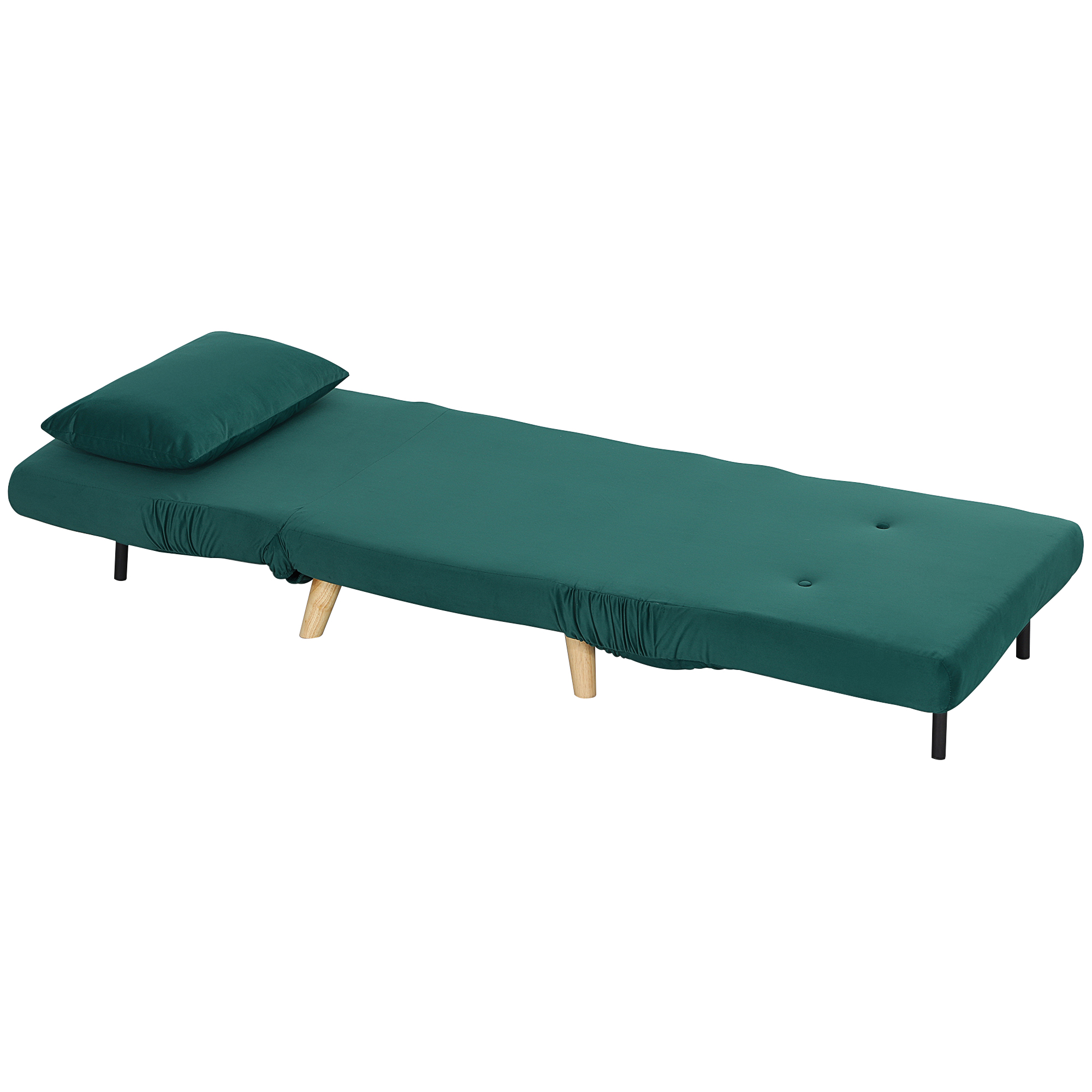 Opklapbare Stoel met Bedfunctie, Opvouwbare Relaxstoel in Fluweel Look, Verstelbare Rugleuning, tot 120 kg Belastbaar, Donkergroen