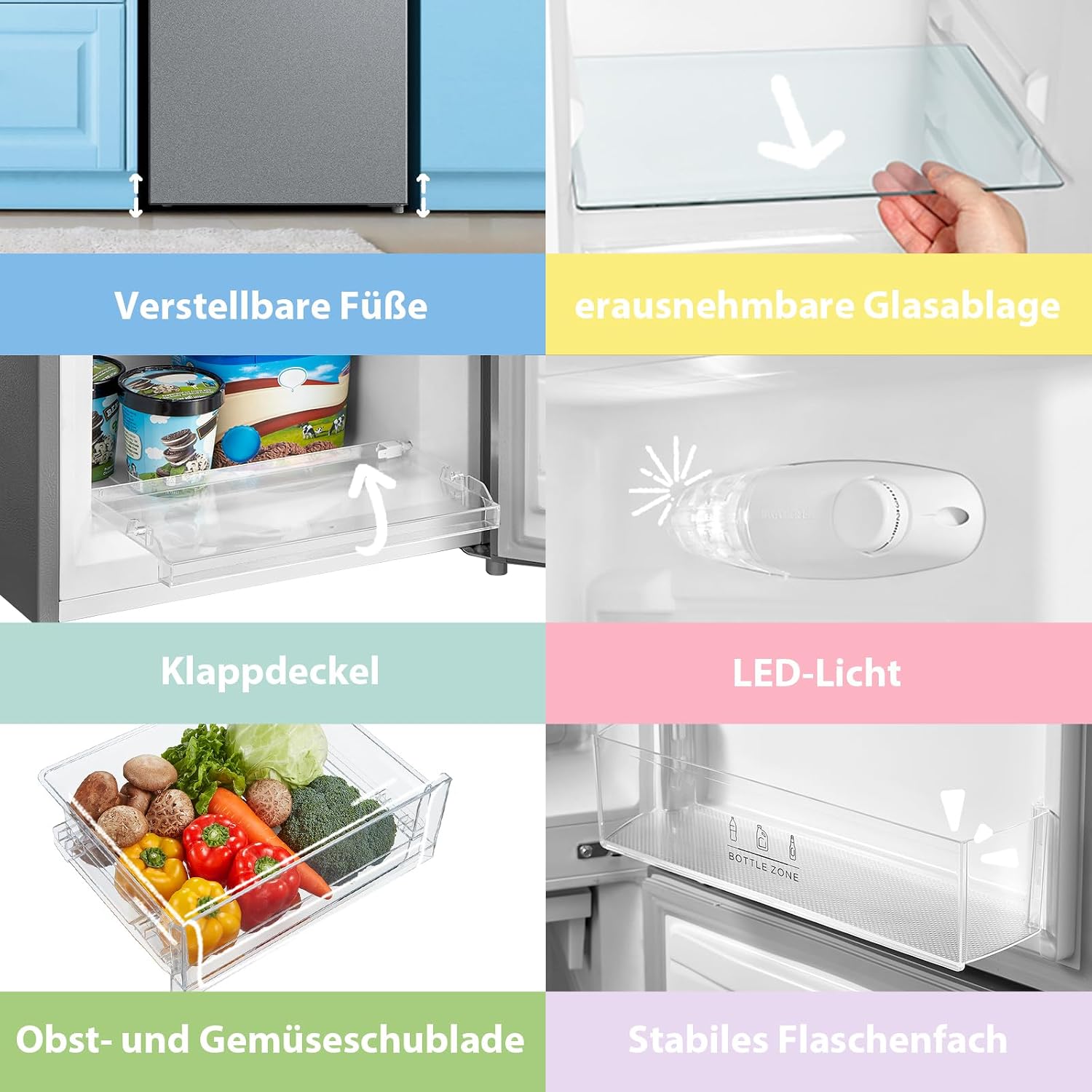 Comfee‘ Kühlschrank mit Gefrierfach 174L, Höhe 150cm, Kühl-Gefrierkombination-115L Kühlteil, 59L 4 Sterne Gefrieren -24℃, LED-Licht, Low Frost für kleine Wohnungen, Büros, RCB169DS2(E) Silber