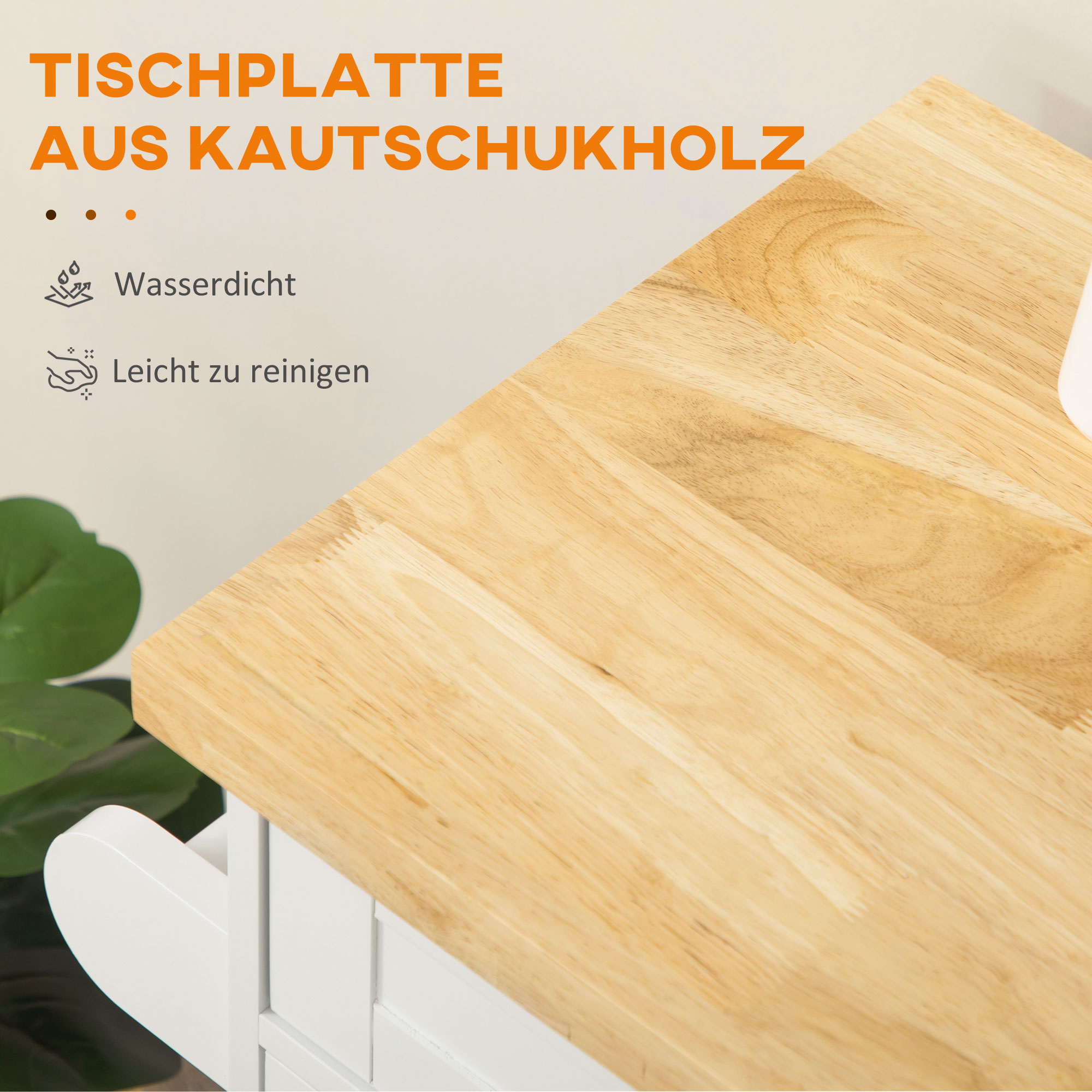 Keukentrolley Serveerwagen Keukeneiland, 1 Kruidenrek, 1 Handdoekhouder, 109 cm x 40 cm x 89 cm, Wit