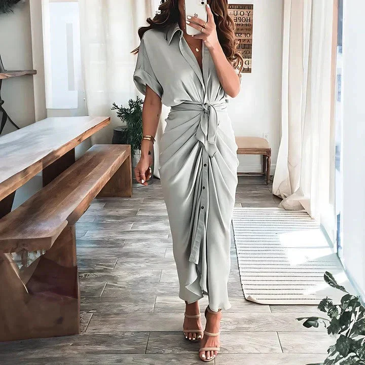Midi-Kleid mit V-Ausschnitt und Kragen f��r Hochzeitsg?ste