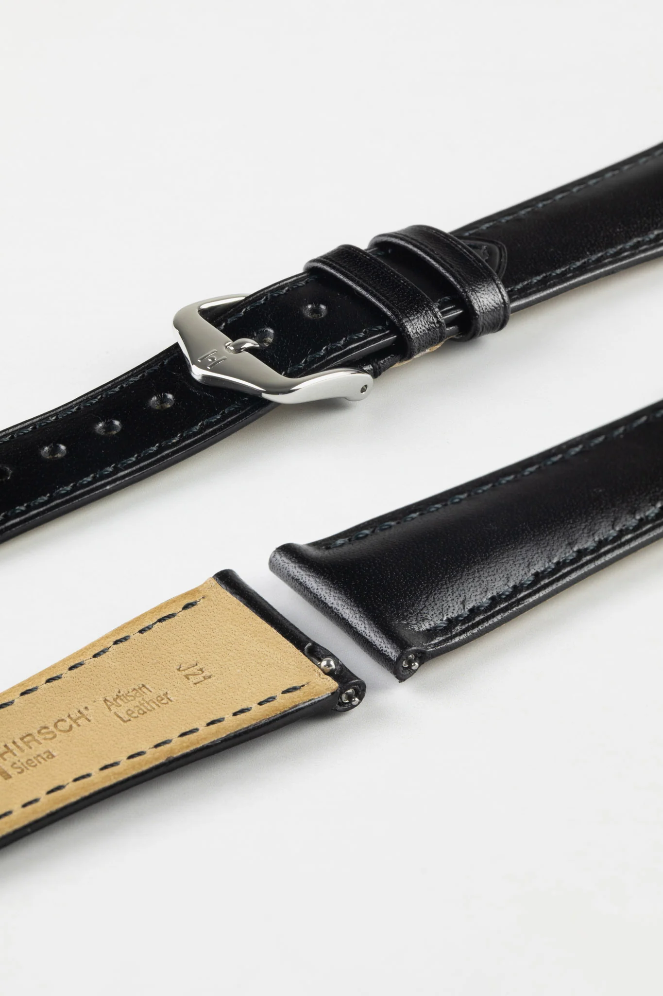 Hirsch SIENA Tuscan Leather Watch Strap in BLACK
