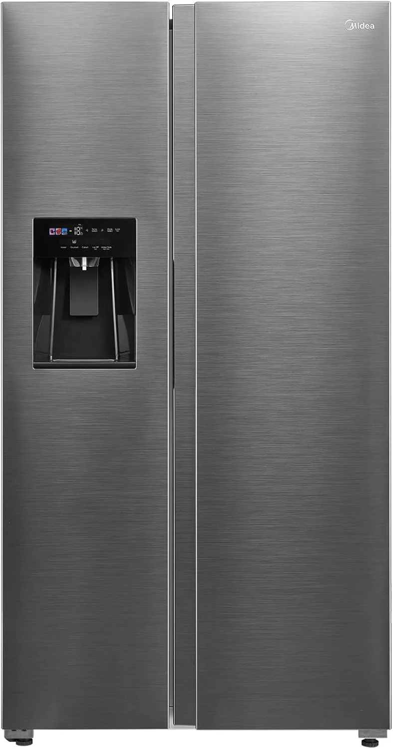 Midea KS-DDX 6.32 WT Amerikaanse koelkast/178,8 cm hoogte/254 kWh/jaar/No Frost/Dual Inverter Compressor/met 3-in-1 water-/ijsdispenser en watertank, Dark Inox