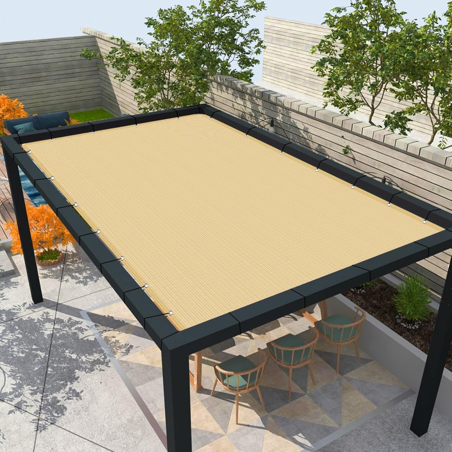 Patio400x600cm 95% Polyester Breathable Outdoor Umbrella for GardenDeck Sand Yellow UV Protect Easy Install