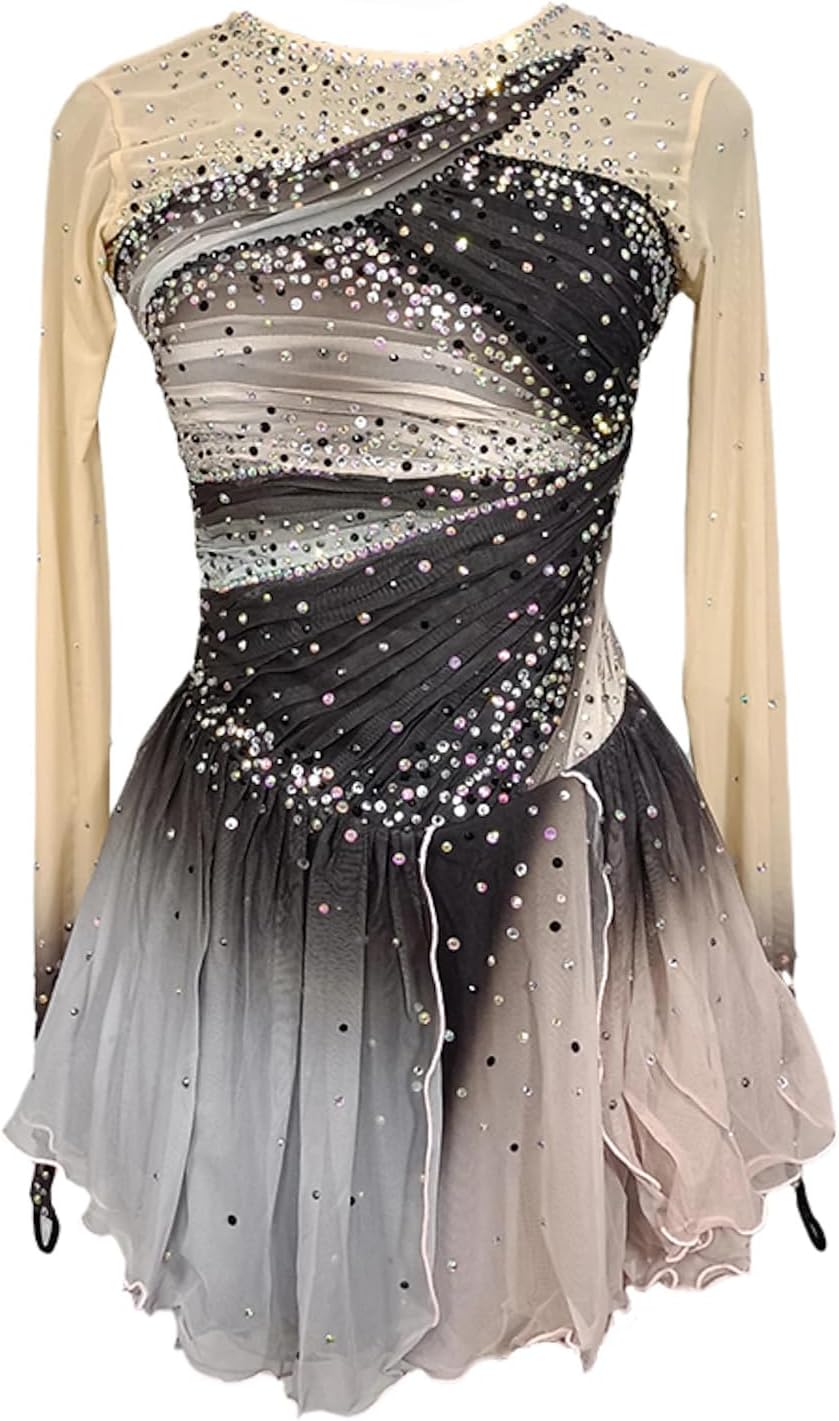 purpleq Professionelles Eiskunstlauf Kleid für Mädchen Gradient Eislauf Wettkampfbekleidung Handgefertigte Outdoor Gymnastik Trikots Rollschuhrock