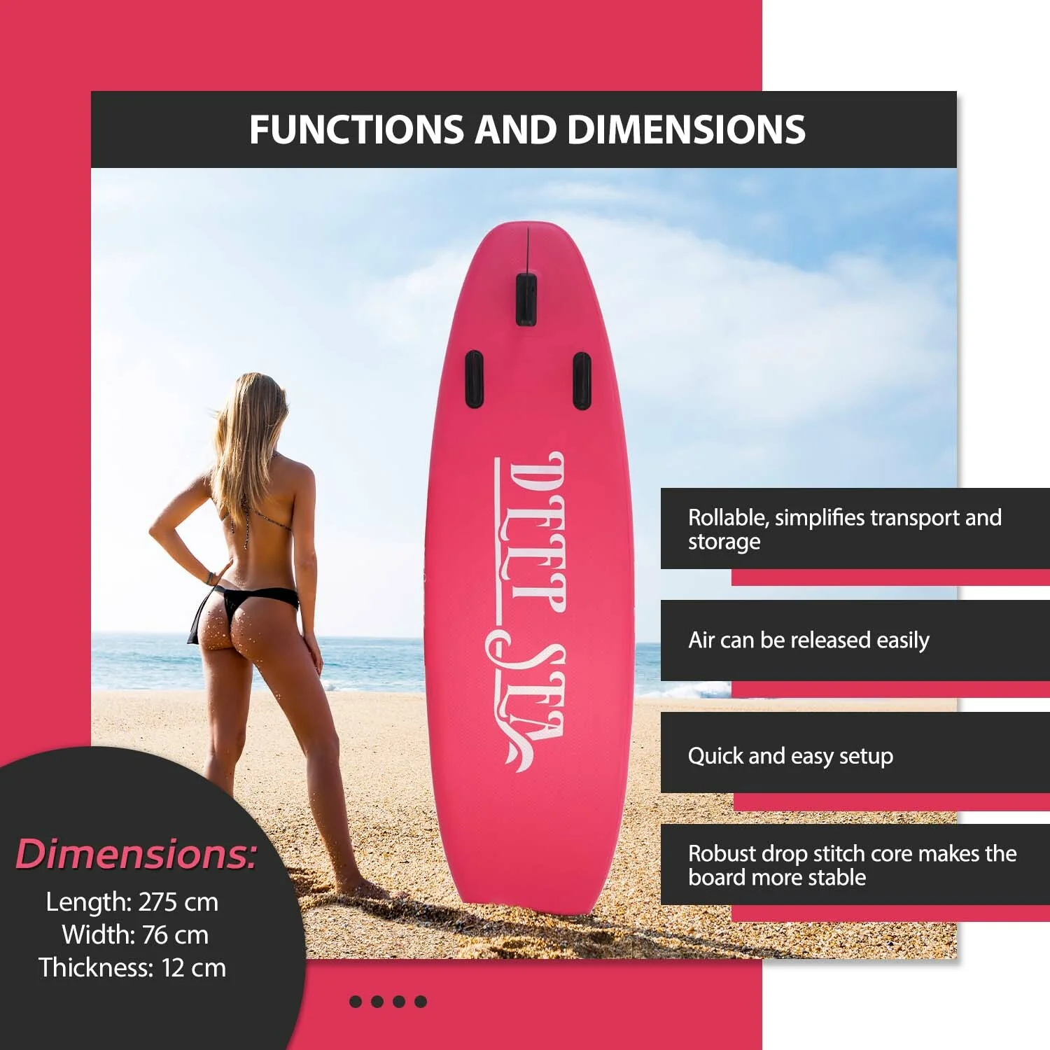 Deep Sea SUP Board Set Standard (275cm), rosa