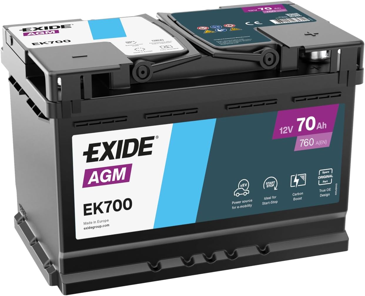 Exide EK700 AGM Starter-Batterie Start-Stop 12V 70Ah 760A