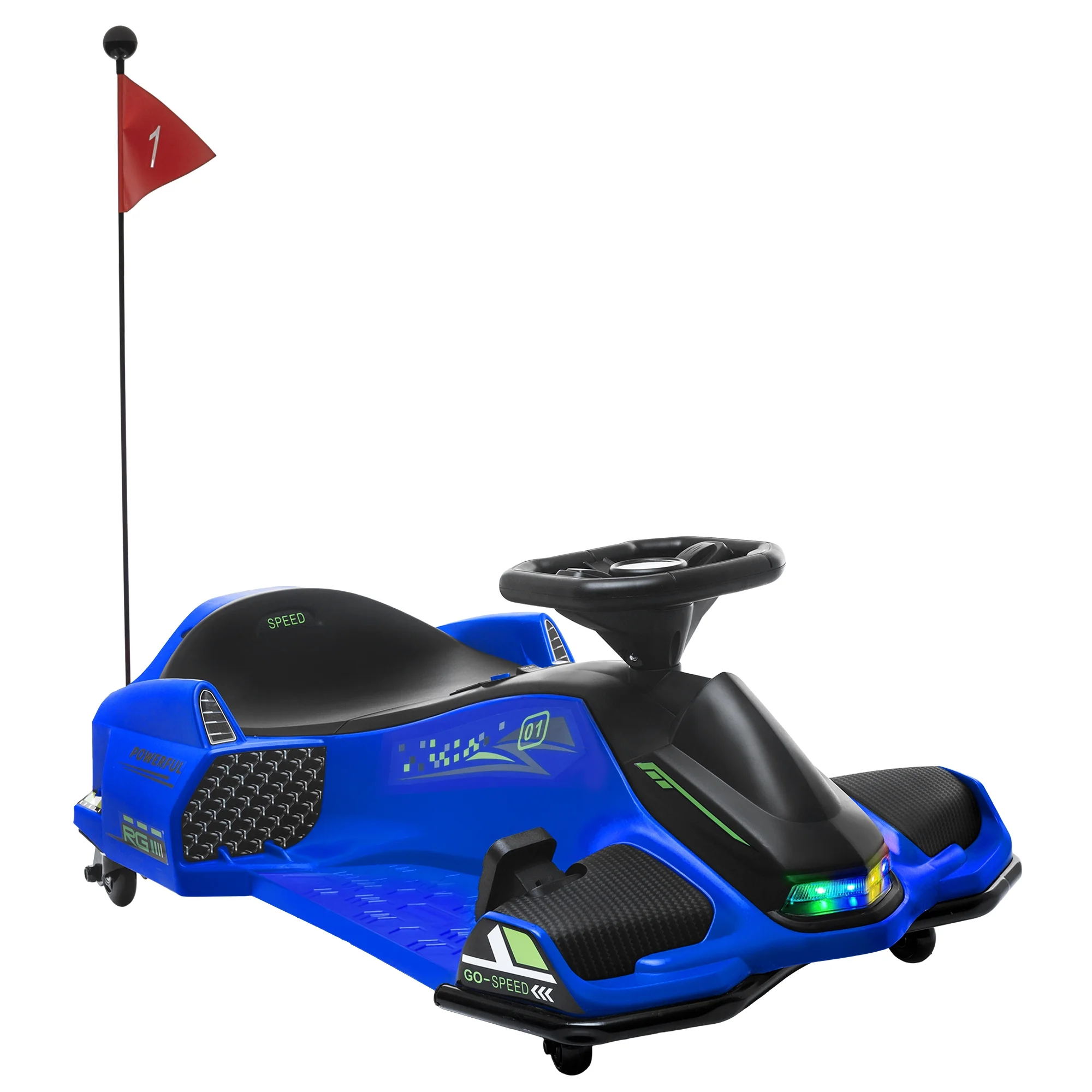 2025 Aosom 12V Elektrische Gokart met Langzame Start, Muziek en Verlichting �C Blauw