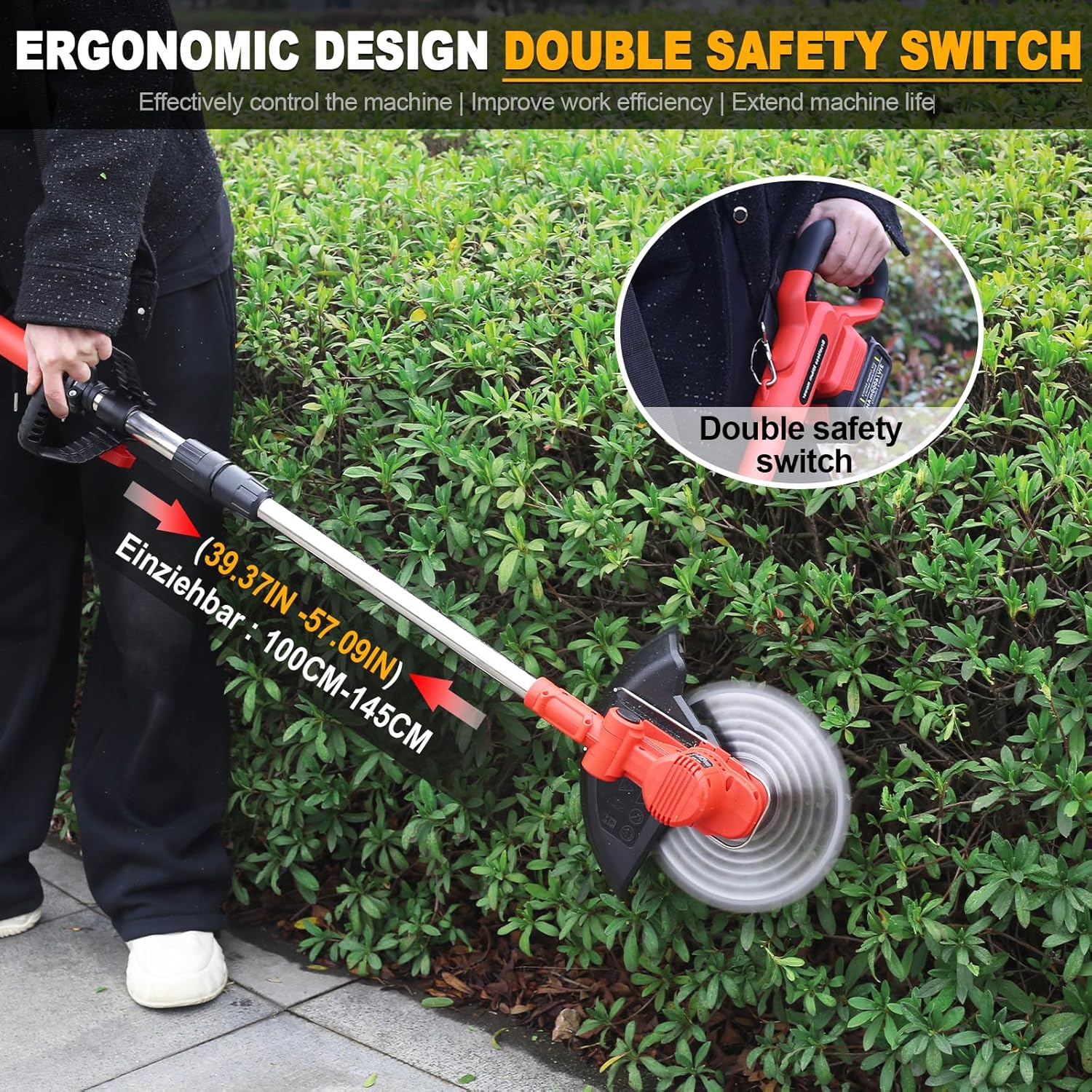 SHJICH Accu grastrimmer, 4-in-1 Multifunctionele accu grastrimmer voor Makita accu, 8000mAh bosmaaier met onkruidborstel, 21V Accu bosmaaier, 100~145cm telescopische steel, voor tuintrimmen