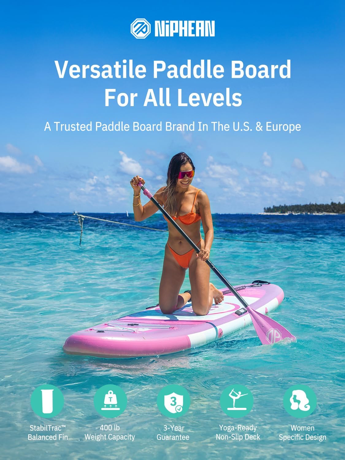 Niphean Inflatable Paddle Board, 305cm Paddle Board with Balance Fins for Beginners and Sturdy Accessories, Sup Board for Adults, Stand Up Paddle Board Versatile for Yoga