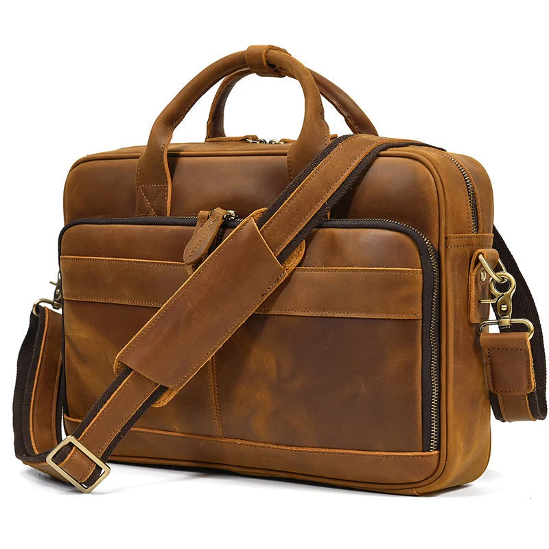 Full Grain Leather Briefcase Mens Handmade Laptop Bag