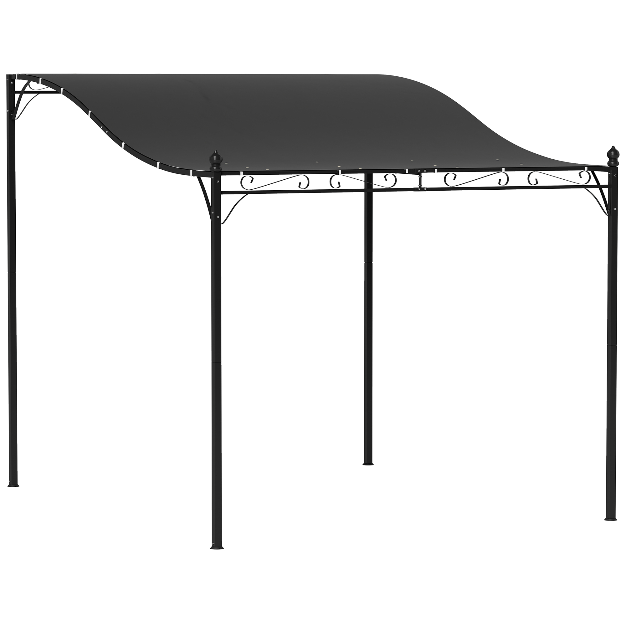 2,5 x 3 m Pergola, Wandgemonteerde Tuin Luifel, Waterbestendig, Metalen Frame, Afvoergaten, Schaduwdak, Donkergrijs