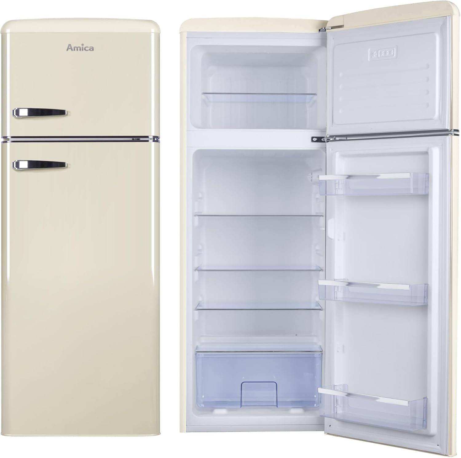 Amica KGC 15632 T Retro Kühl-/Gefrierkombination / Ice Blue (Türkis) / 144cm (H) x 55cm (B) x 62cm (T) / Retro-Design / Kühlschrank mit Gefrierfach