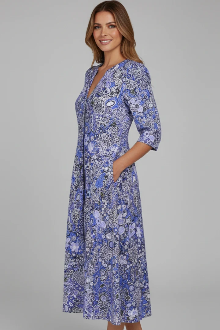 Damen-Midikleid mit V-Ausschnitt und Dreiviertel?rmeln