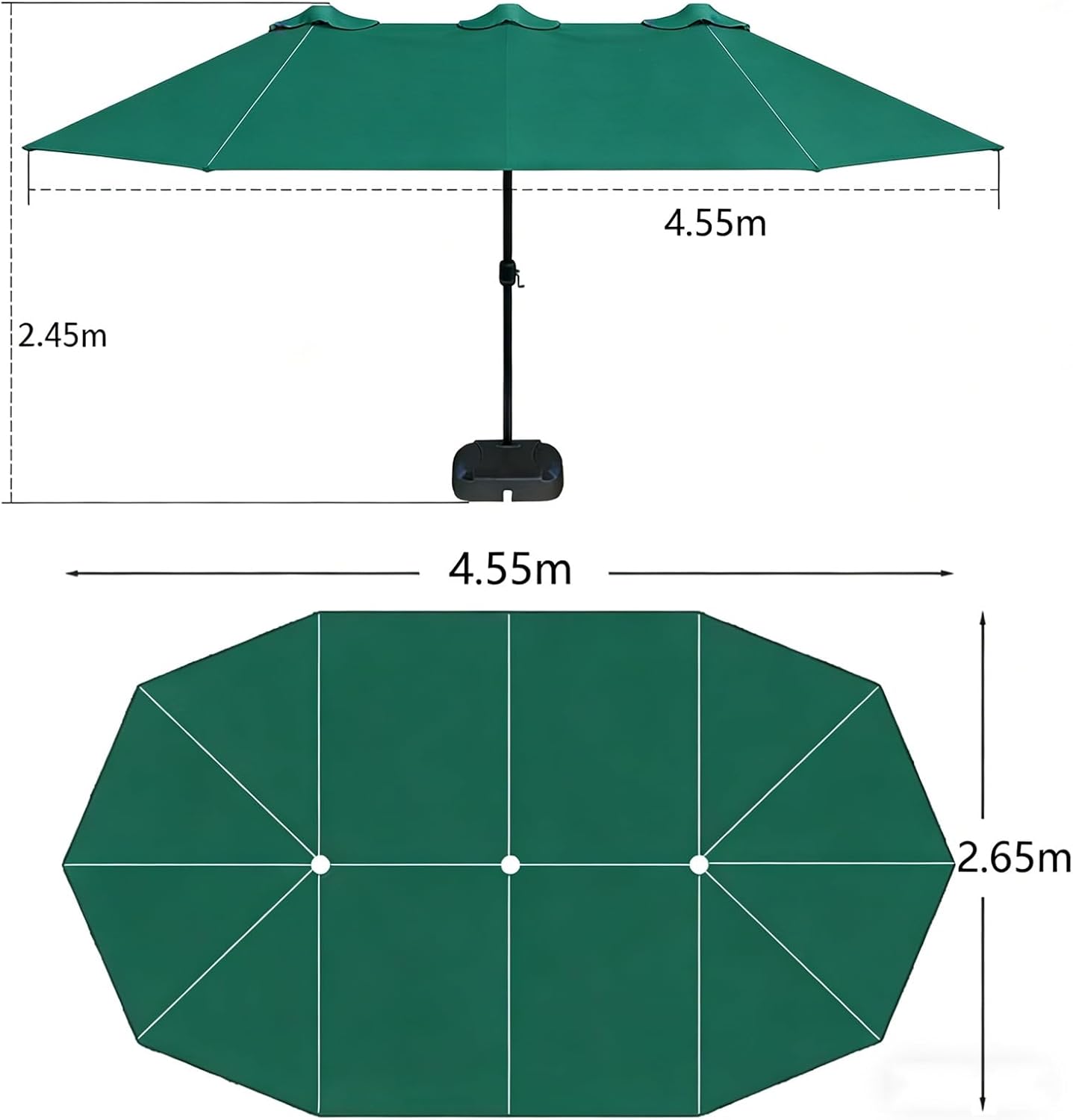 15 Fuß Großer Terrassenschirm (mit Sockel), Großer Doppelseitiger Rechteckiger Sonnenschirm for Den Außenbereich, Ideal for Terrassen, Balkone Und Hinterhöfe(Red,Large Base)