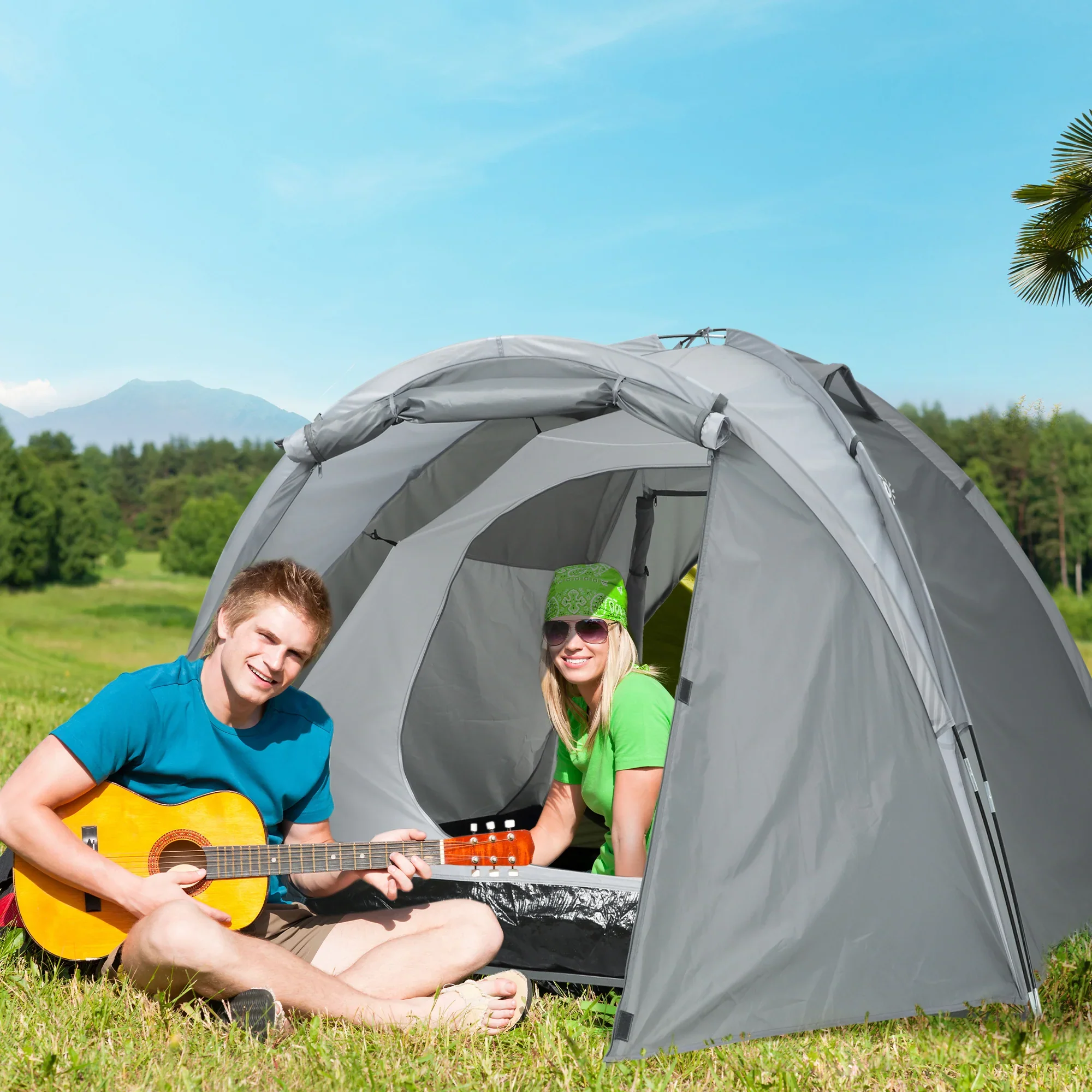 Outsunny Koepeltent 2-3 Personen Uitbreidbaar 4 Deuren