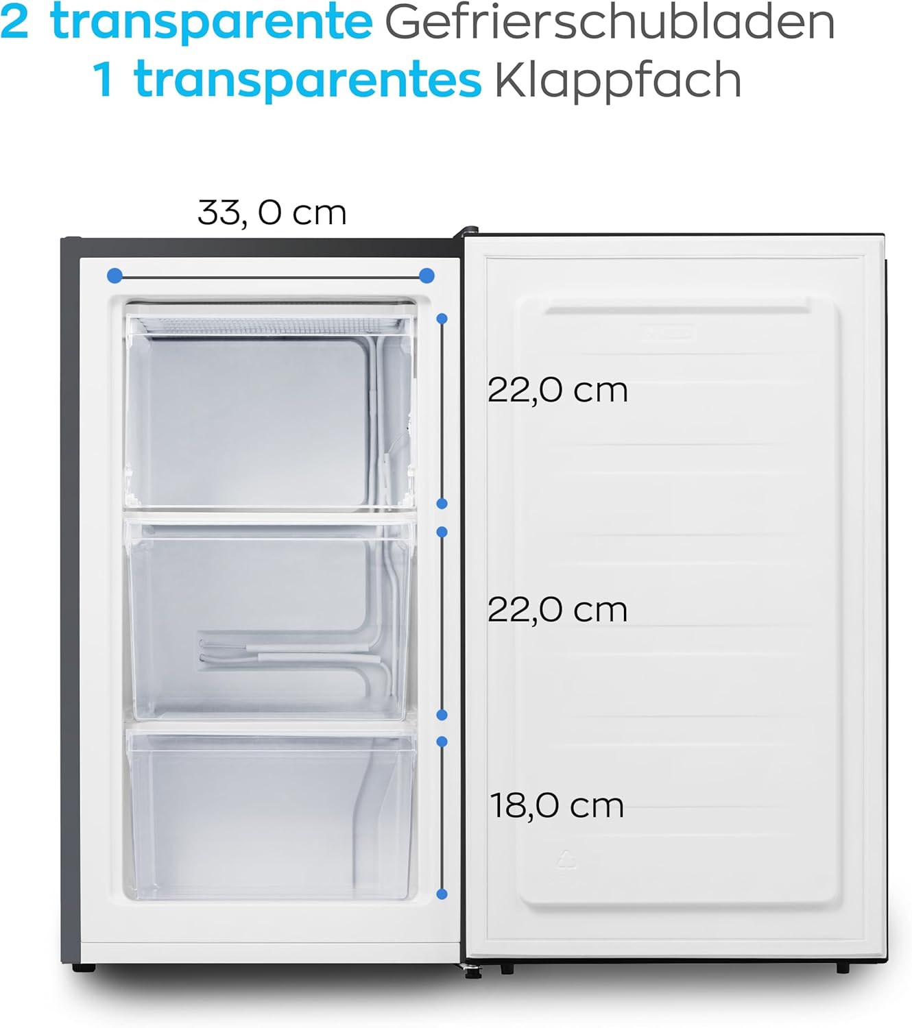 Heinrich´s Gefrierschrank 61Liter -18°C Freezer, 3x Gefrierschublade, 7 Stufen Temperaturregler, Airflow, wechselbarer Türanschlag weiß