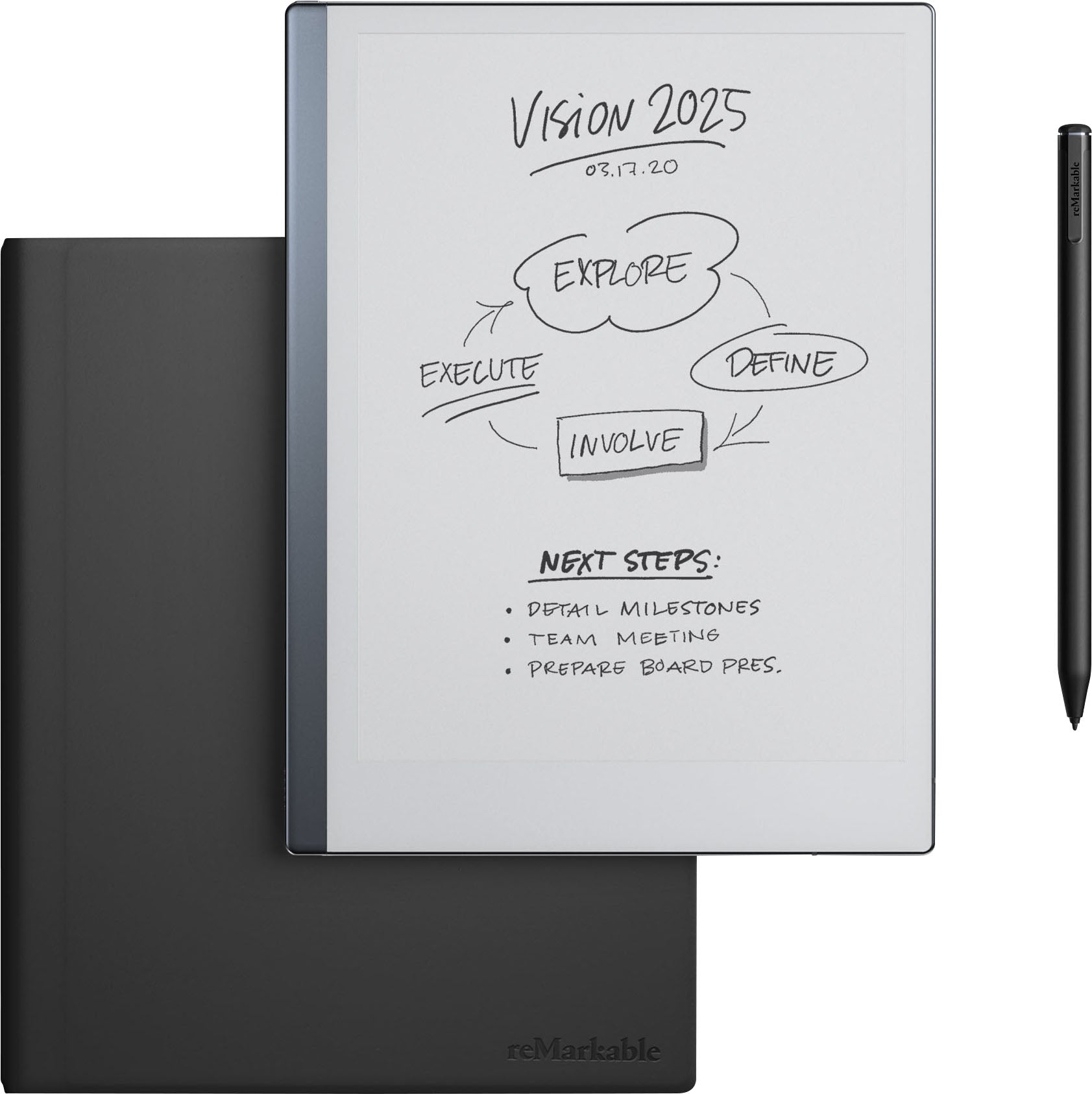 reMarkable 2 �C 10.3�� Paper Tablet with Marker Plus and Premium Leather Book Folio �C Black