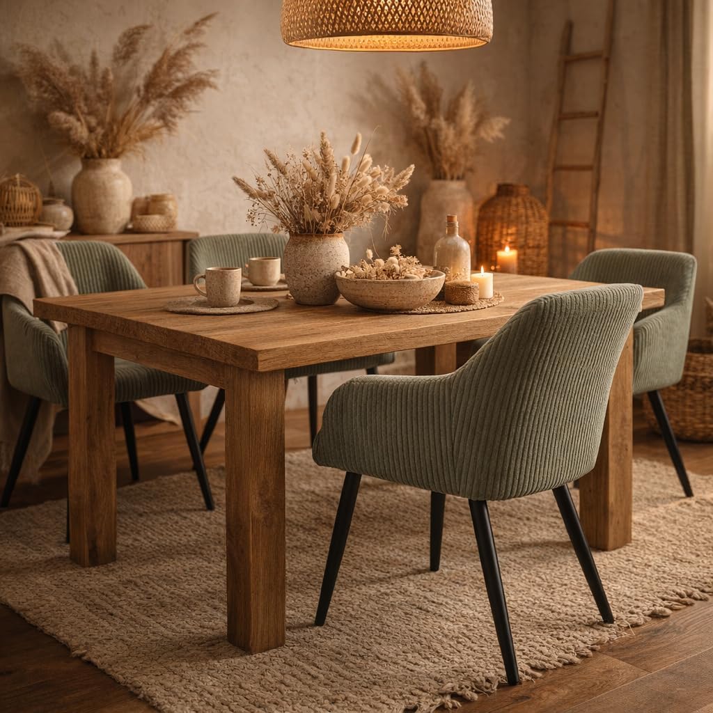 ALBATROS Esszimmerstuhl SILA – 2er Set Polsterstühle mit Armlehnen, Cord-Bezug, Grün | Küchen- & Esszimmerstühle für Küche, Wohnzimmer & Esszimmer | Esstisch Stühle