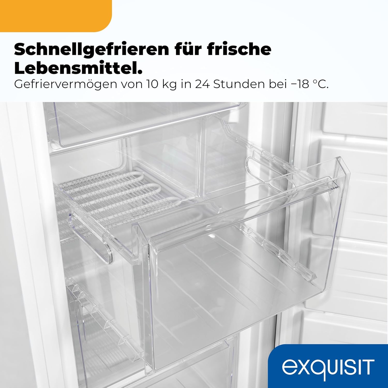 Exquisit Gefrierschrank | 168 l Nutzinhalt, Energieeffizienzklasse D, 40 dB(A) | hohe Bauform, 4-Sterne-Gefrieren, manuelle Temperaturregelung, wechselbarer Türanschlag | GS5230-H-040D weiss