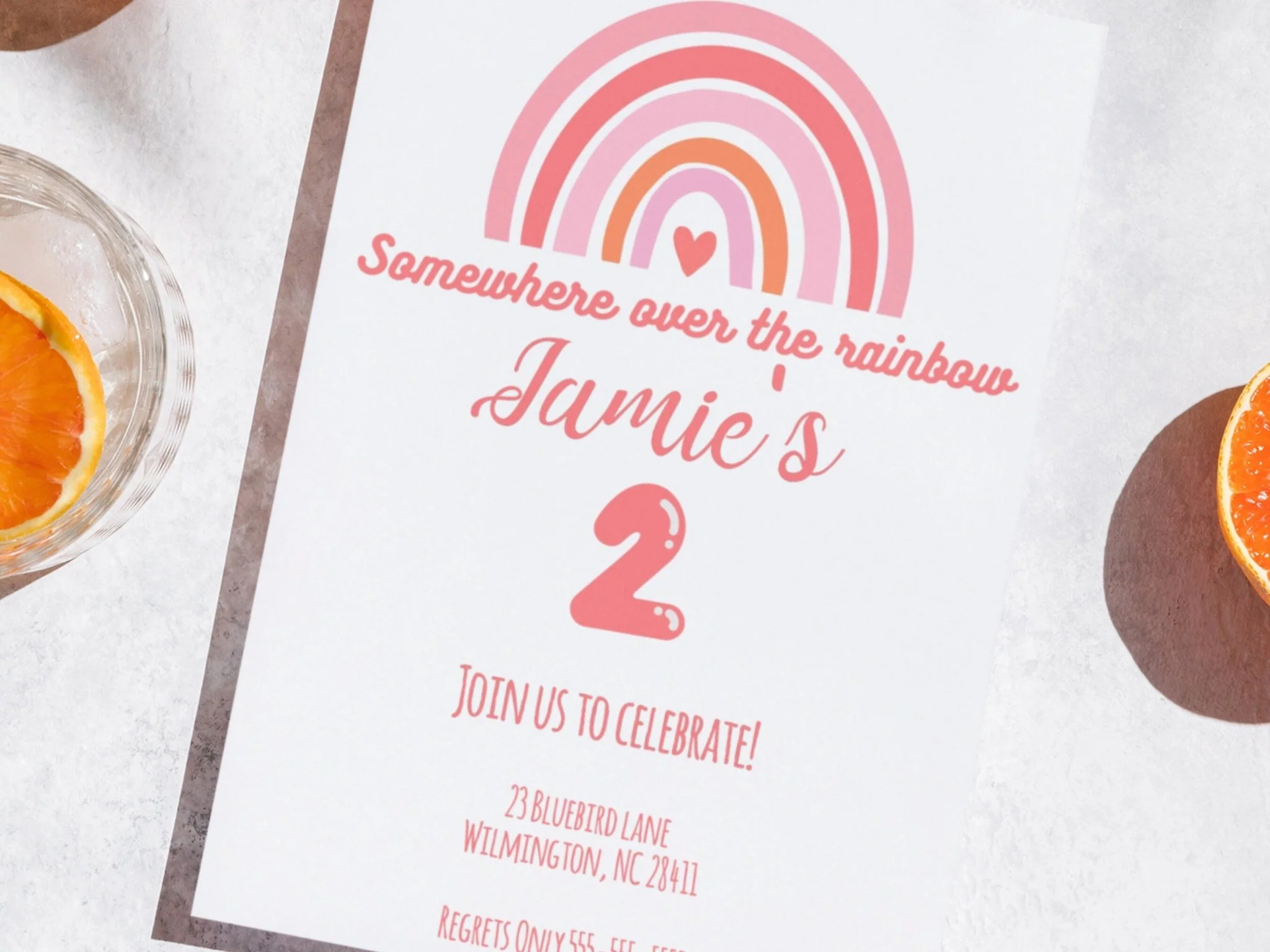 Over the Rainbow 2nd Birthday Invitation | Rainbow Birthday Invite Template | 2nd Birthday Invitation | Fully Customizable